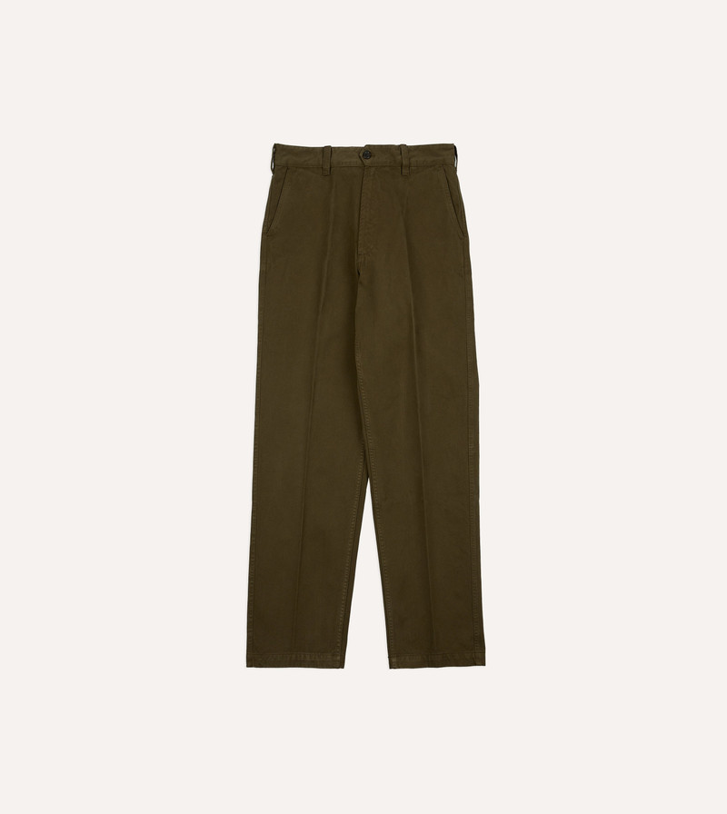 Olive Heavy Cotton Flat Front Chino - 1