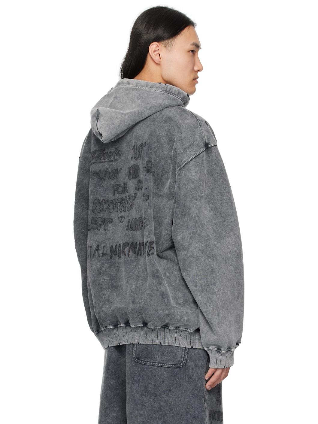 Black Bleached Cat Print Hoodie - 3