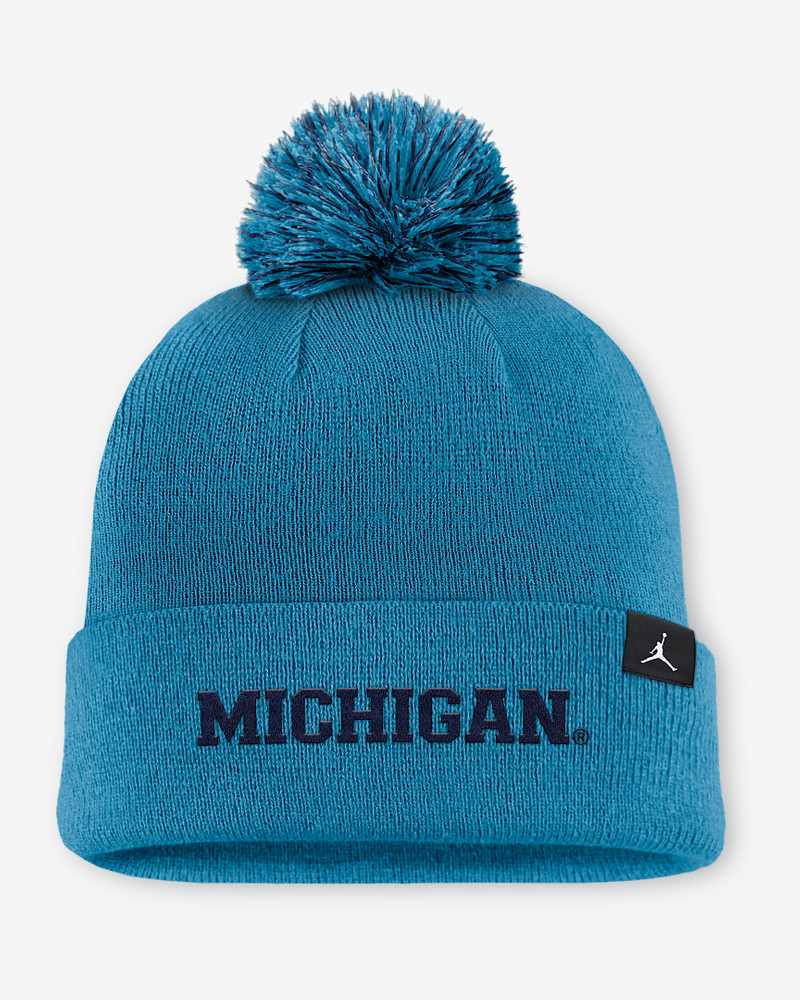 Jordan Michigan Primetime Campus Toned Men's Jordan Brand College Cuffed Pom Beanie outlook