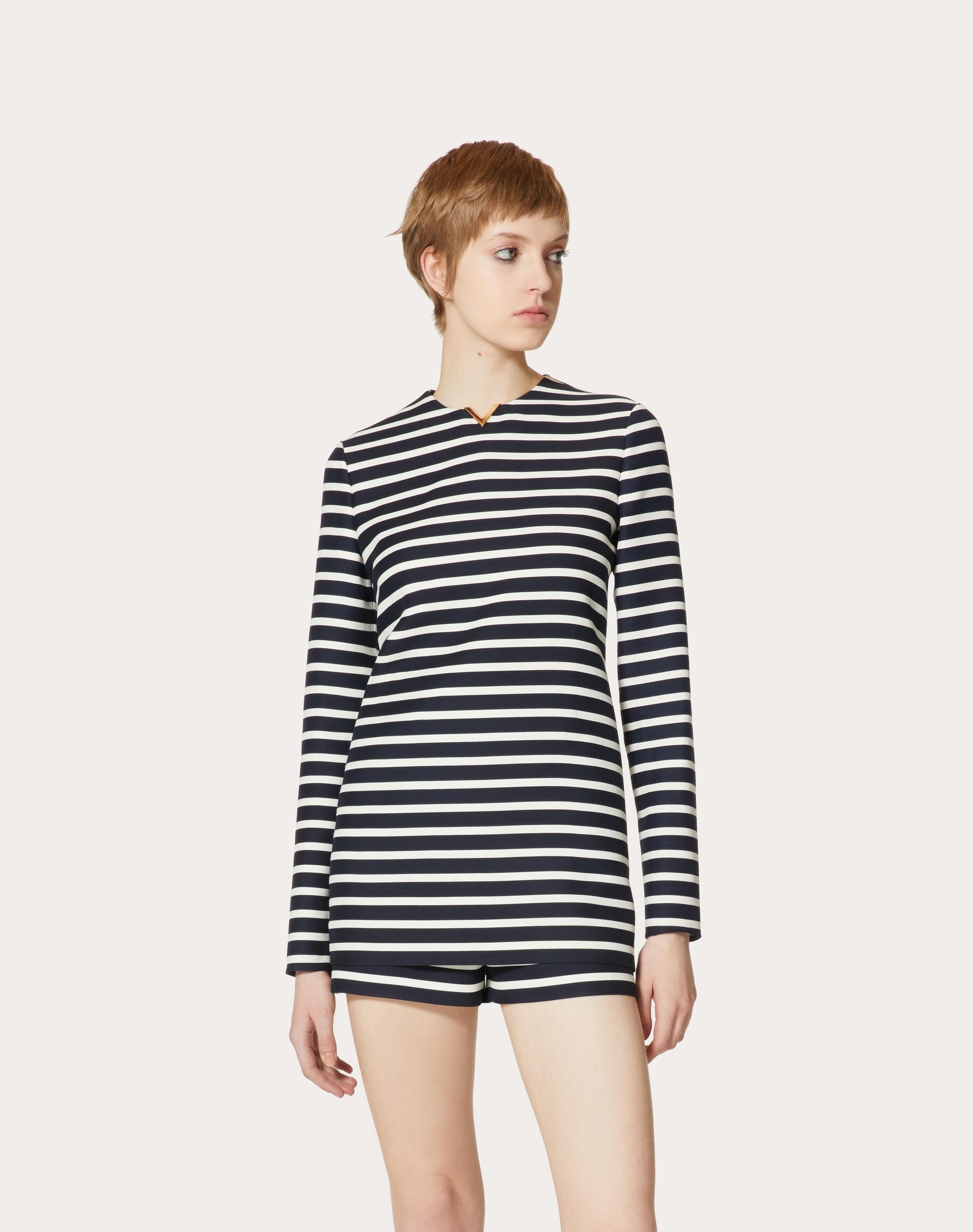 CREPE COUTURE STRIPED PRINT PLAYSUIT - 3