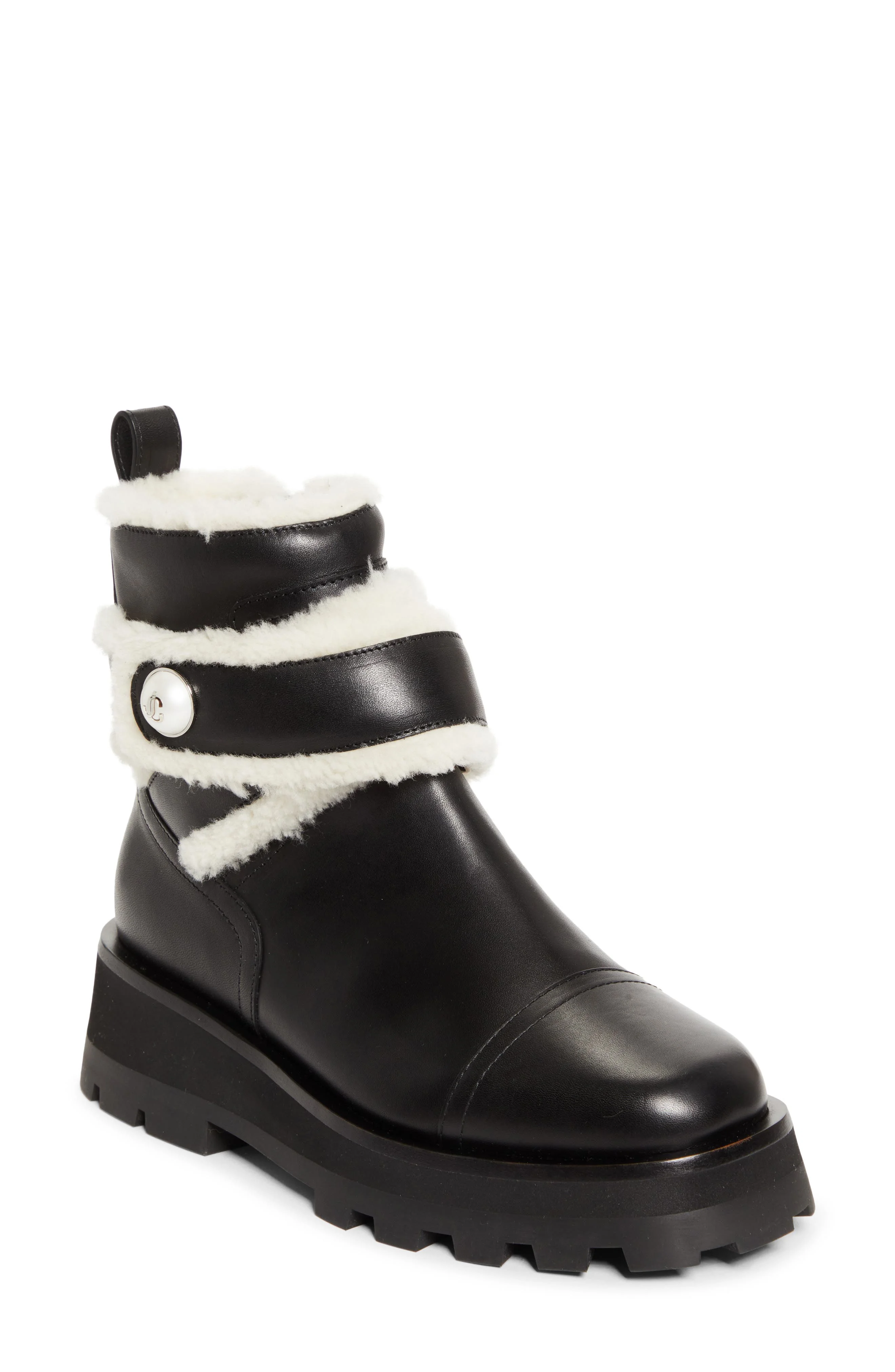 Jimmy Choo Meena Genuine Shearling Lined Bootie in Black/Natural at Nordstrom - 1