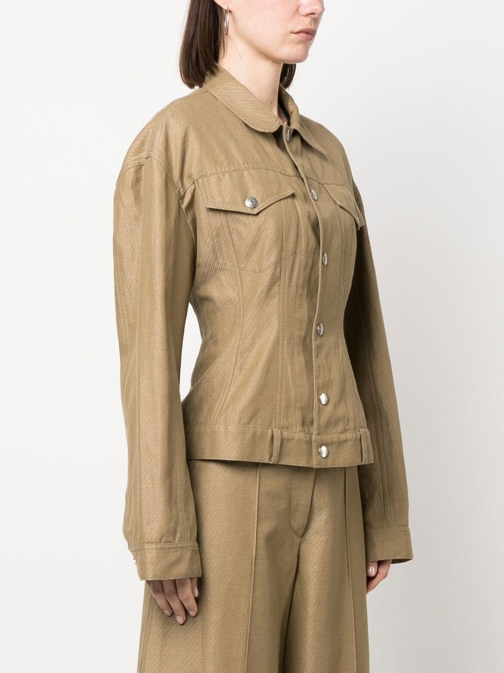 fitted-waist button-up jacket - 3