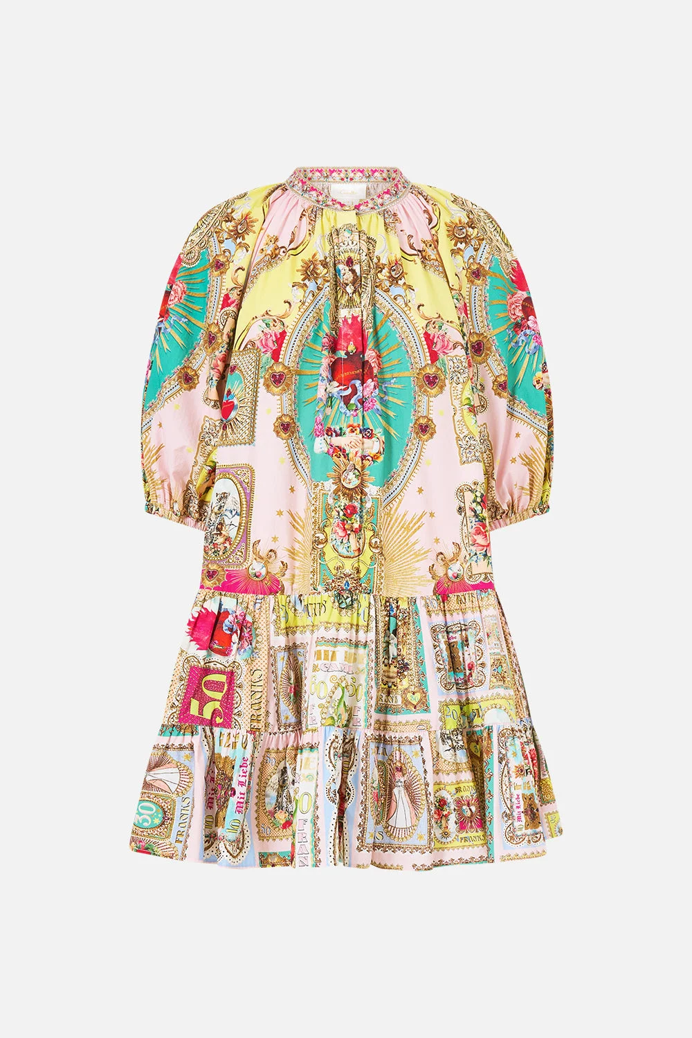 PUFF SLEEVE SHIRT DRESS PAINTED PRAYERS - 1