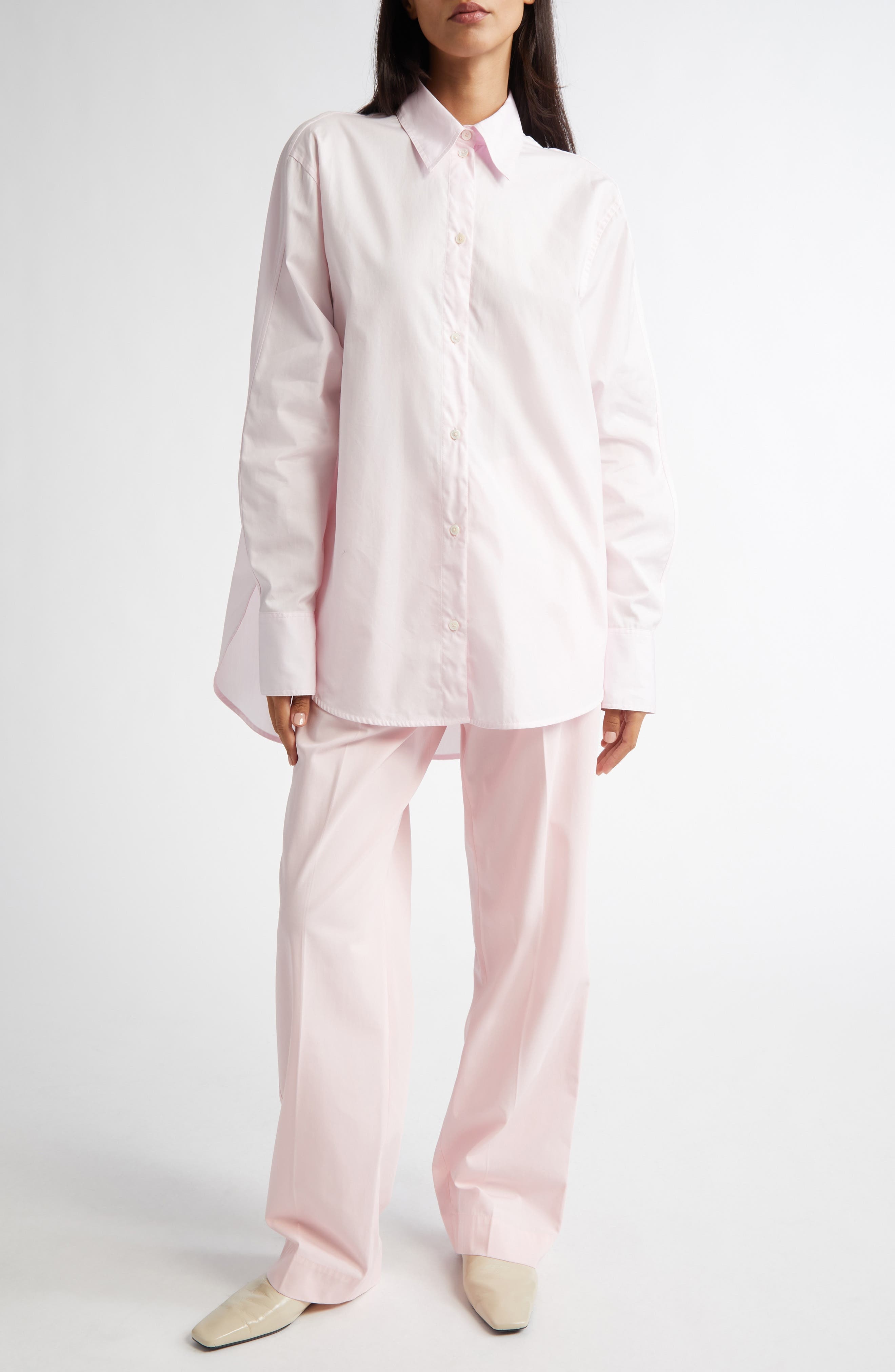 TOTEME Wide Sleeve Cotton Poplin Button-Up Shirt in Blossom at Nordstrom - 2