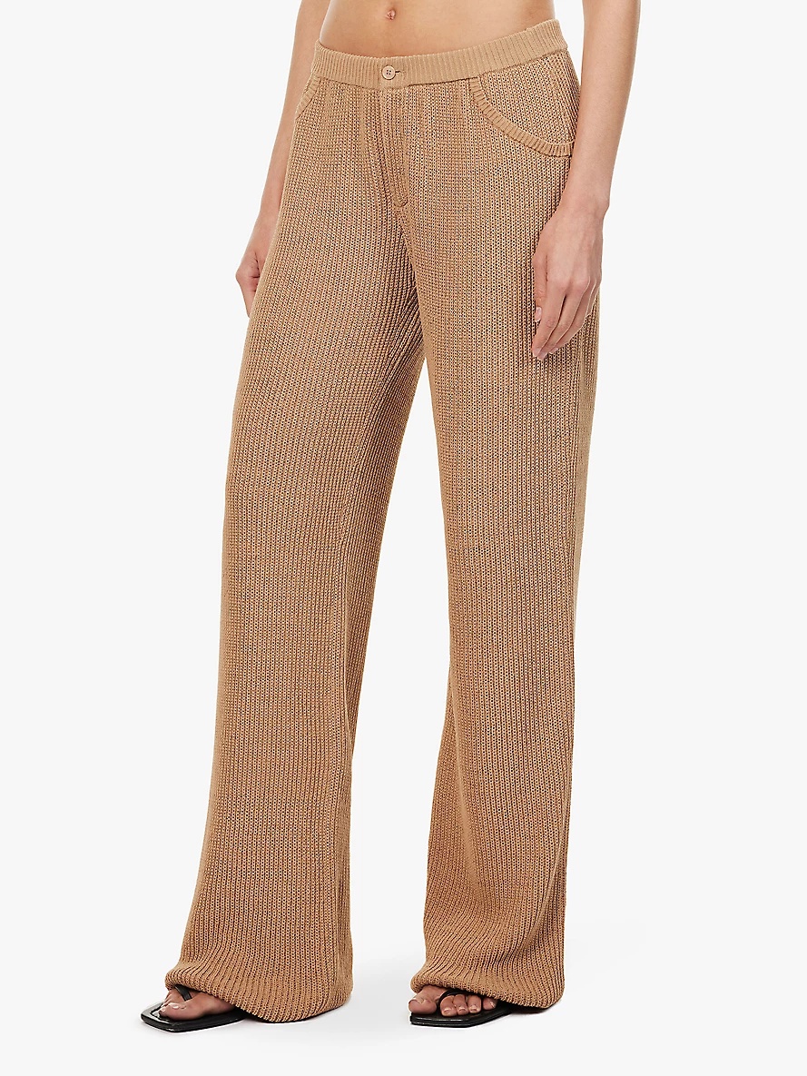 Wide-leg knitted cotton-blend trousers - 3