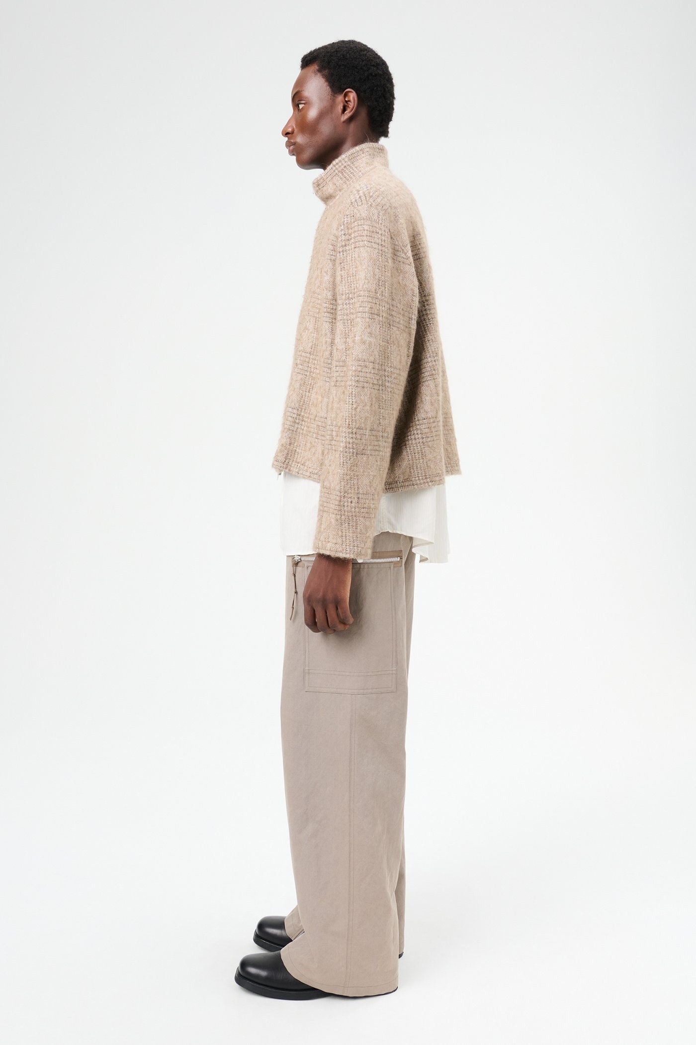 Shrunken Fullzip Polo Beige Hound Check - 4