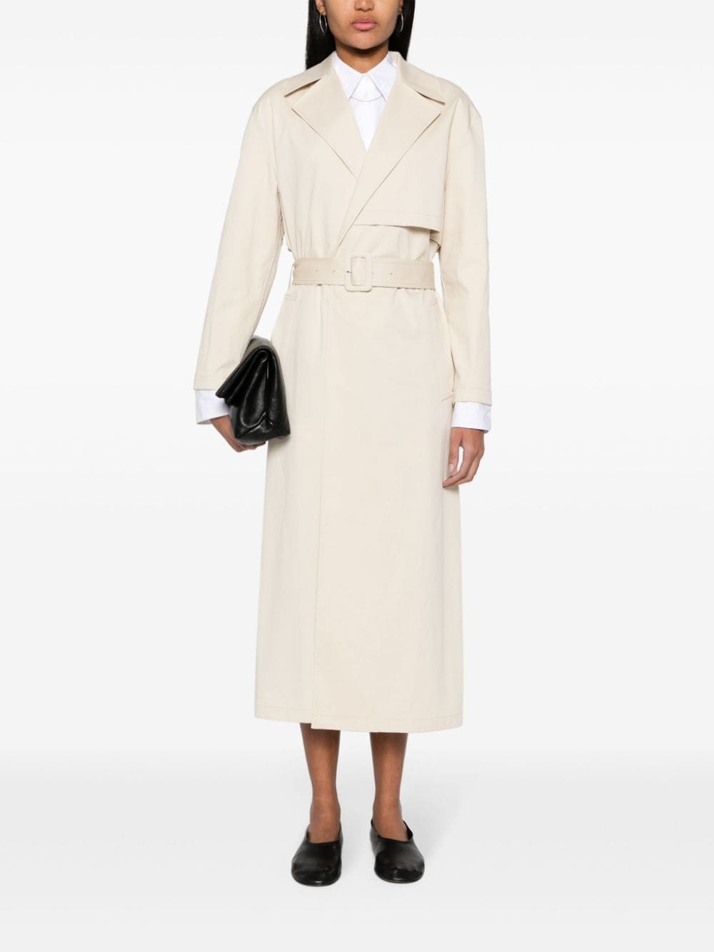 twill belted maxi trench coat - 2