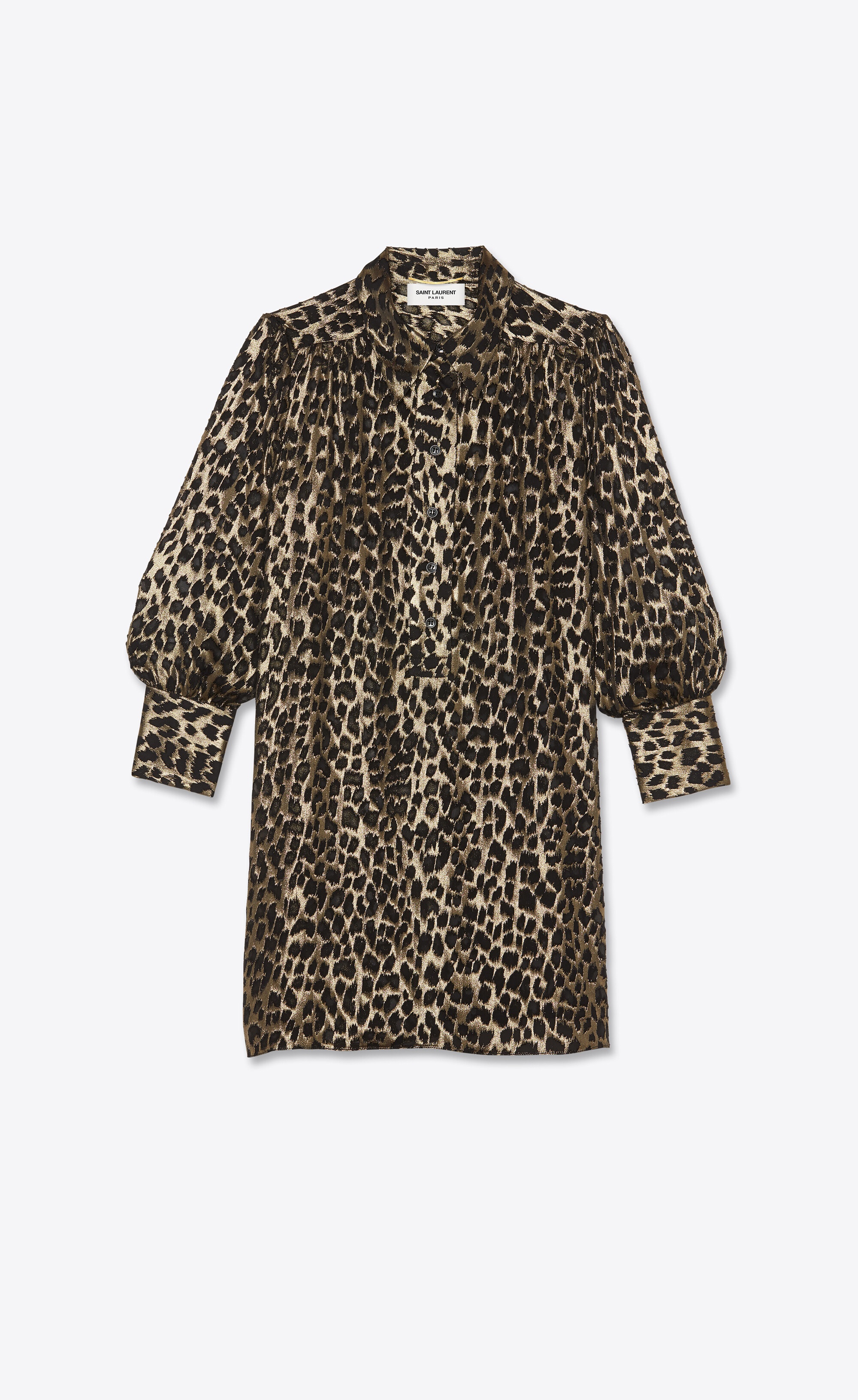 shirt dress in metallic leopard satinet - 1