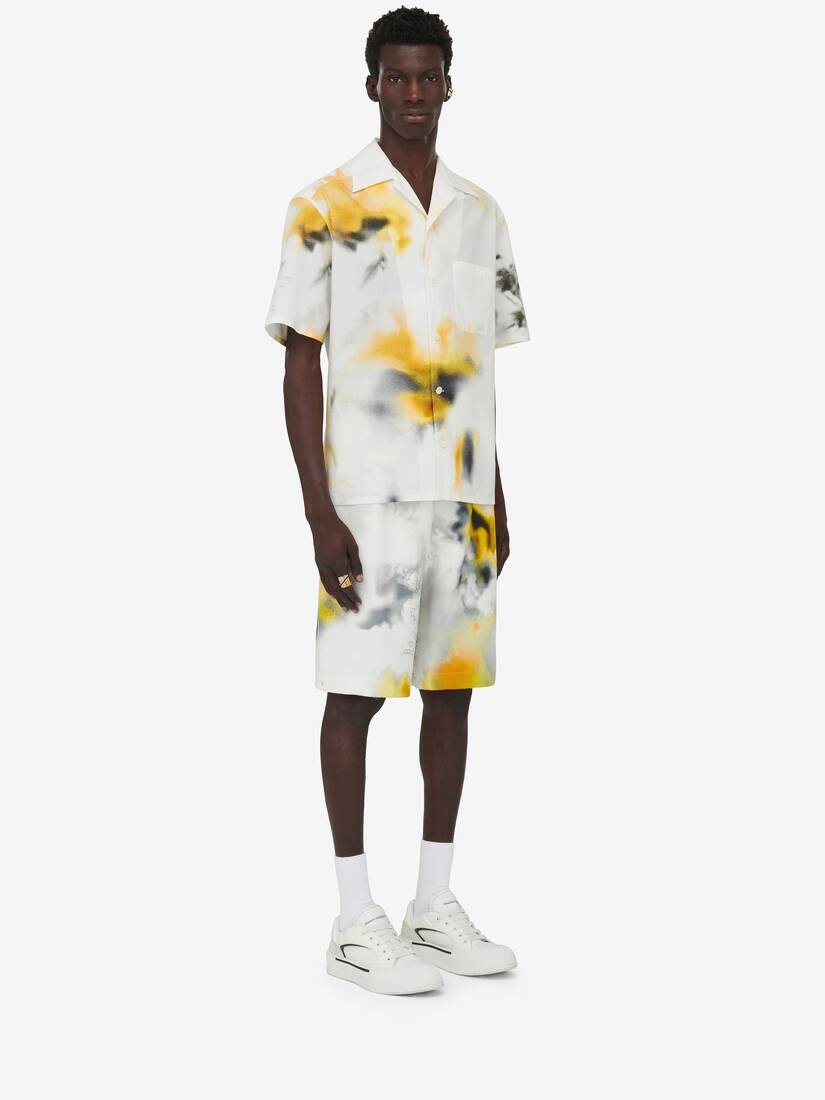 Men's Obscured Flower Bowling Shirt in White/yellow - 3