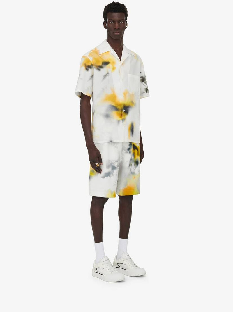 Men's Obscured Flower Bowling Shirt in White/yellow 3