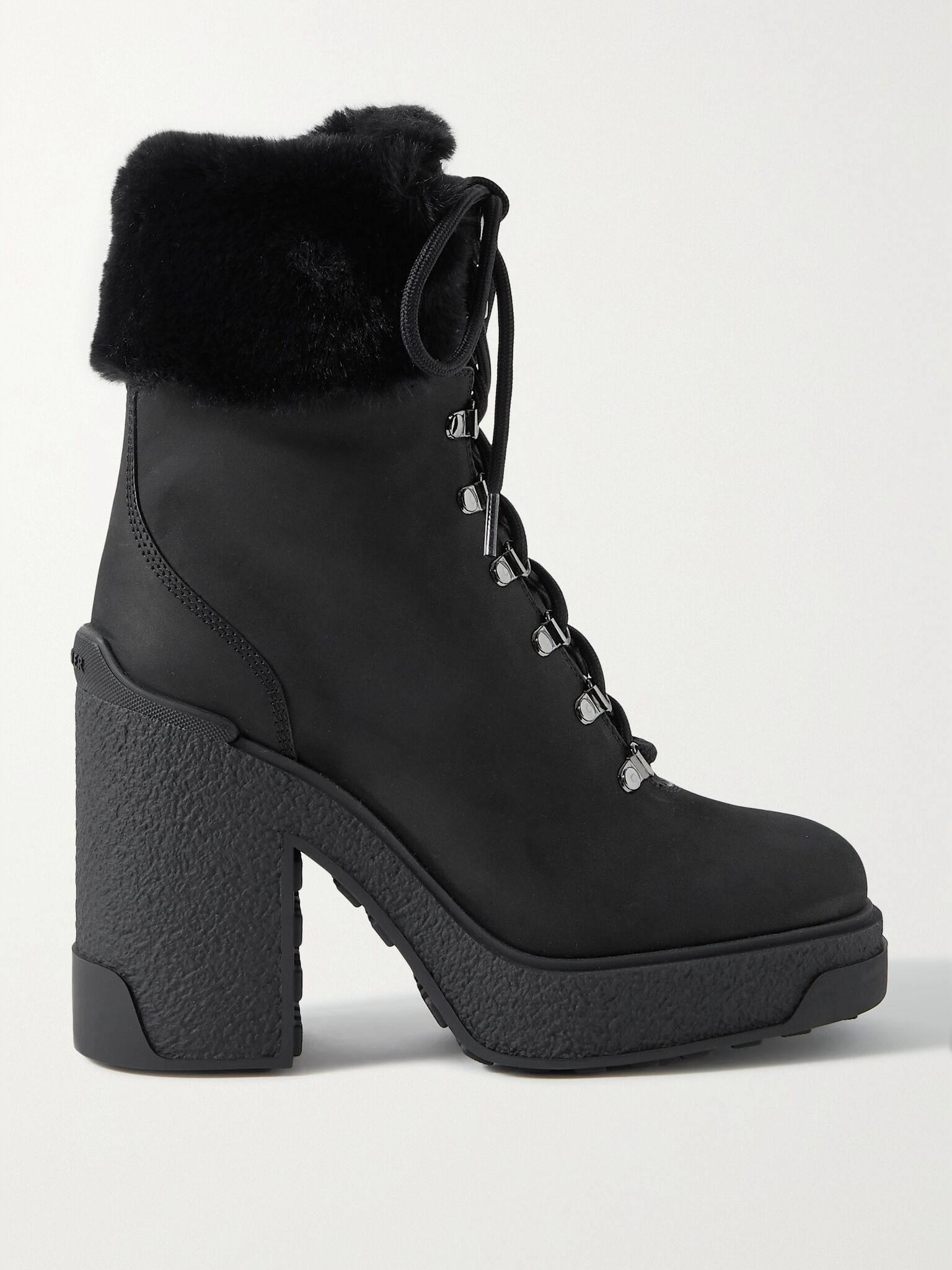 Claudia faux fur-trimmed nubuck ankle boot Black - 1