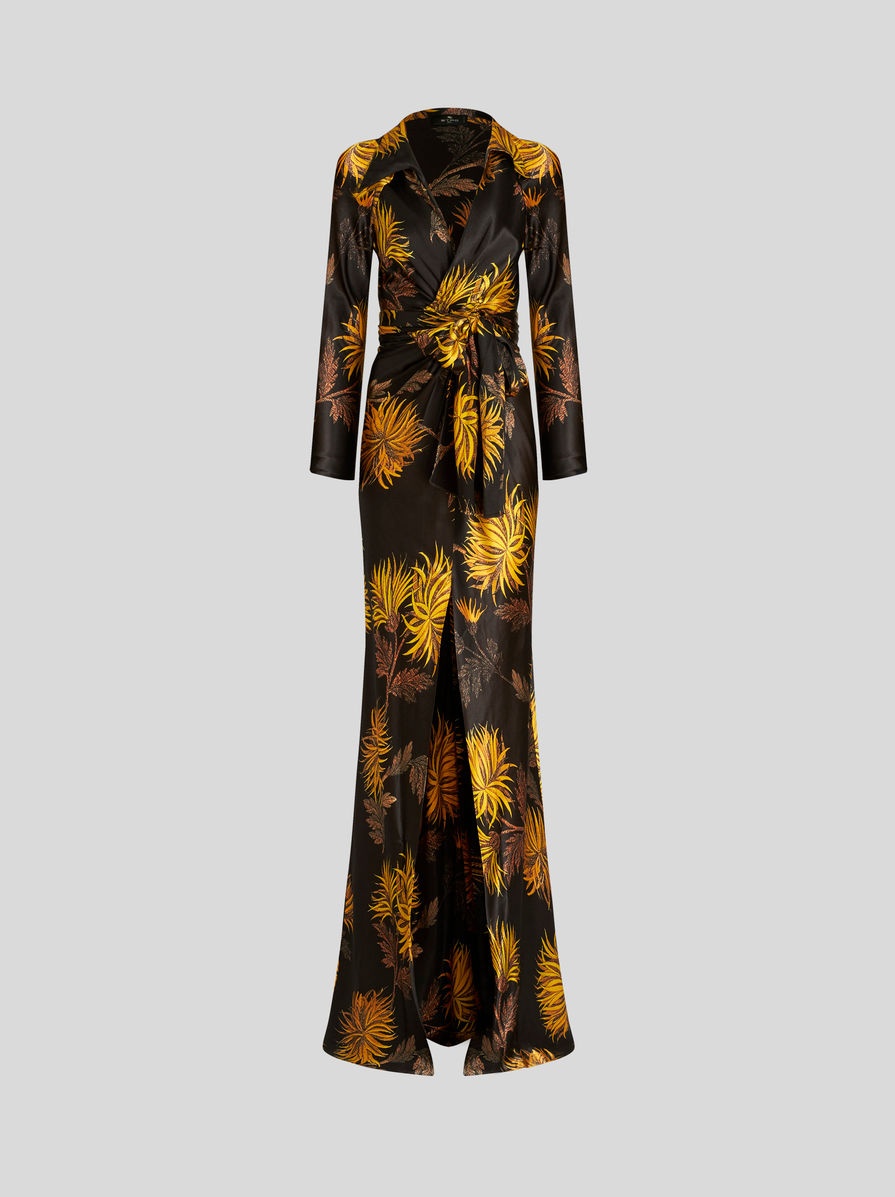 LONG WRAP DRESS WITH DAHLIAS - 1