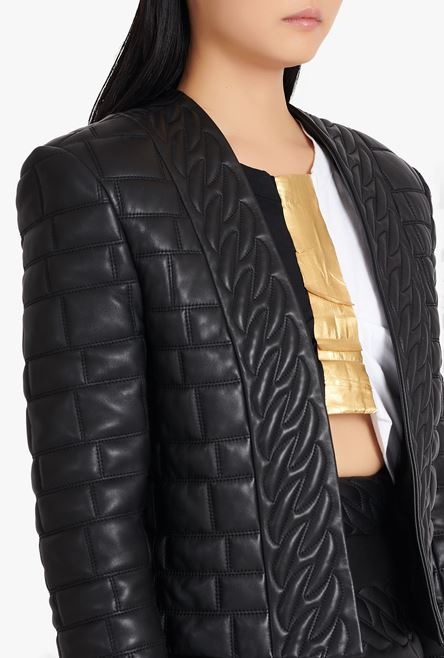 Black quilted leather spencer jacket - 8