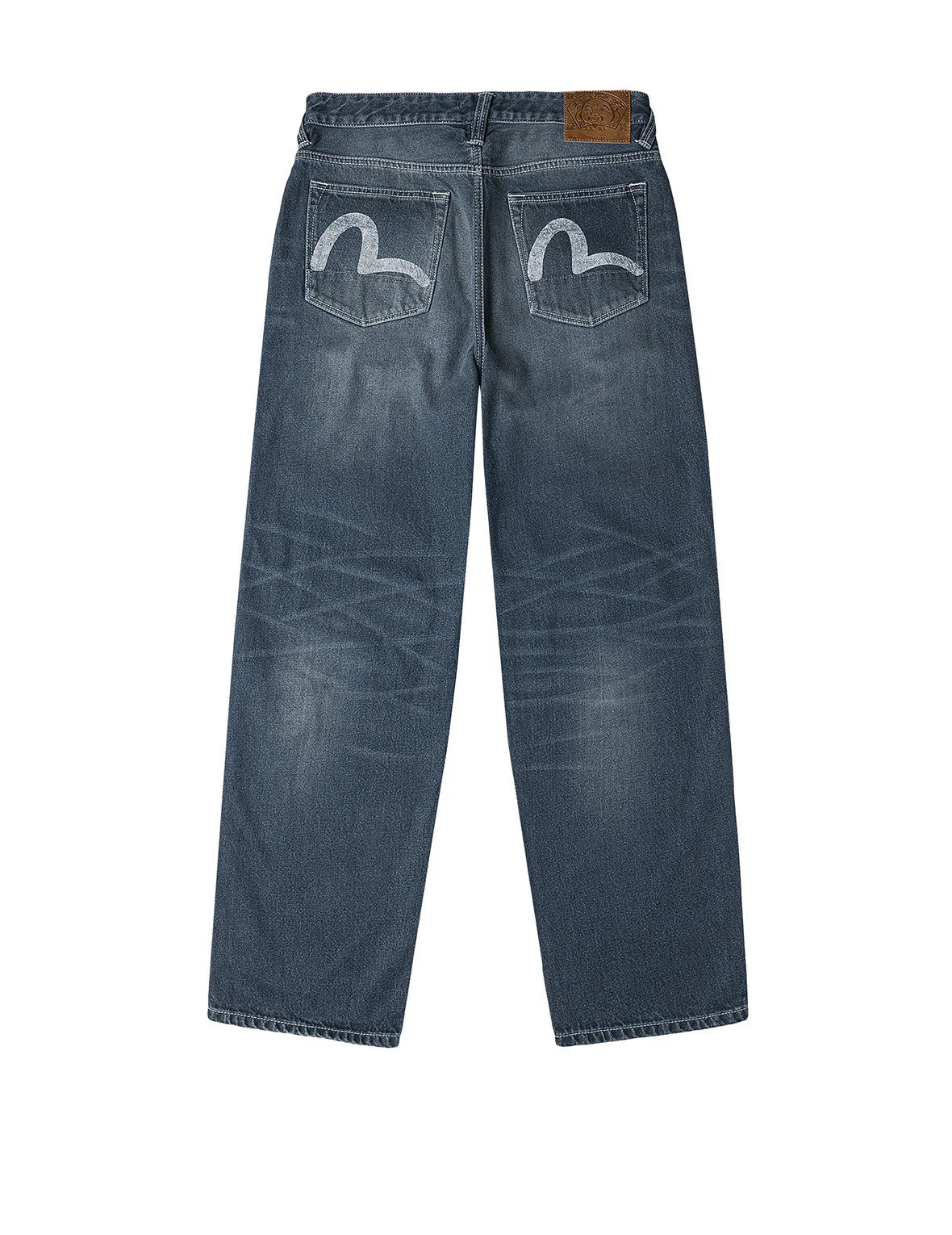 Distressed Seagull Print with Irregular Patches Loose Fit Denim Jeans - 1