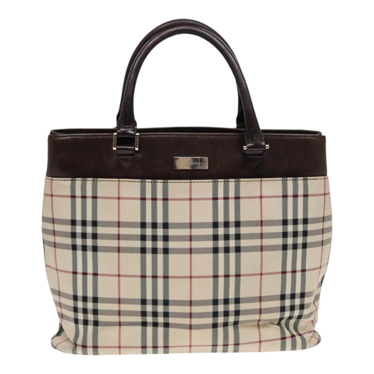 Burberry Nova Check Hand Bag Canvas Beige Silver - 13