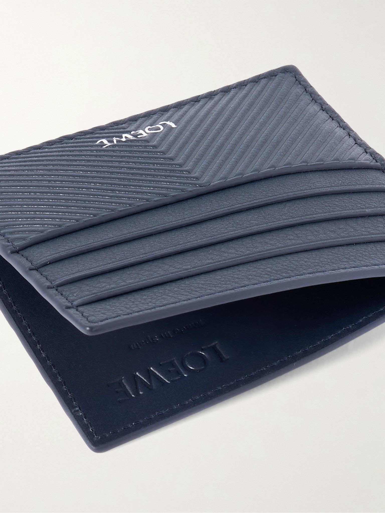 Logo-Print Debossed Leather Cardholder Navy - 4