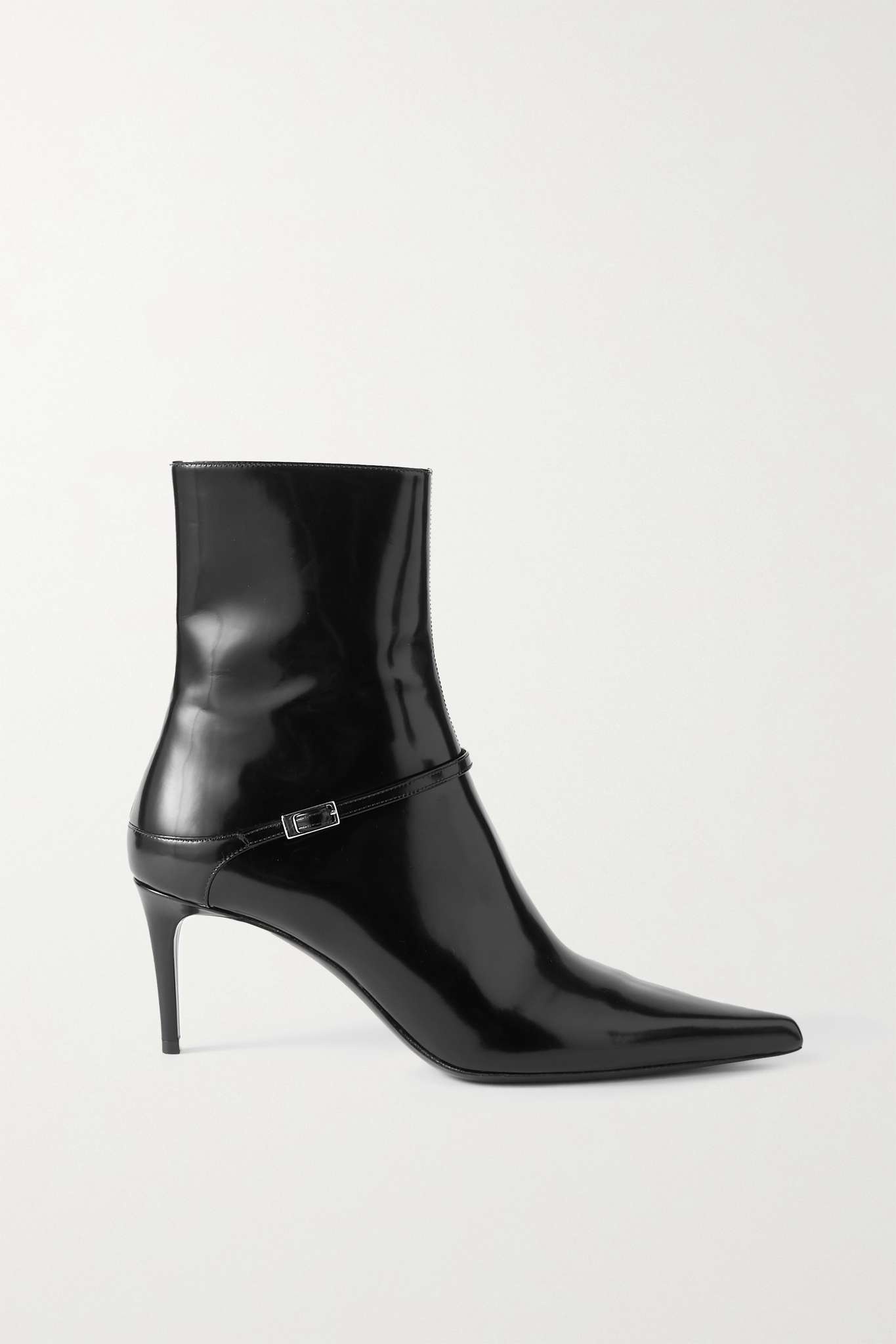 SAINT LAURENT Vendome buckled glossed-leather ankle boots