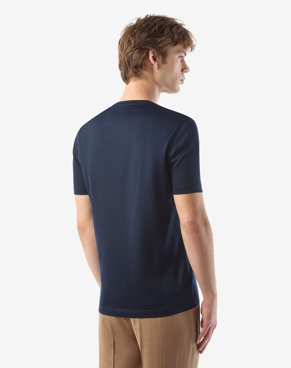 Navy blue crew neck pure cotton t-shirt - 3