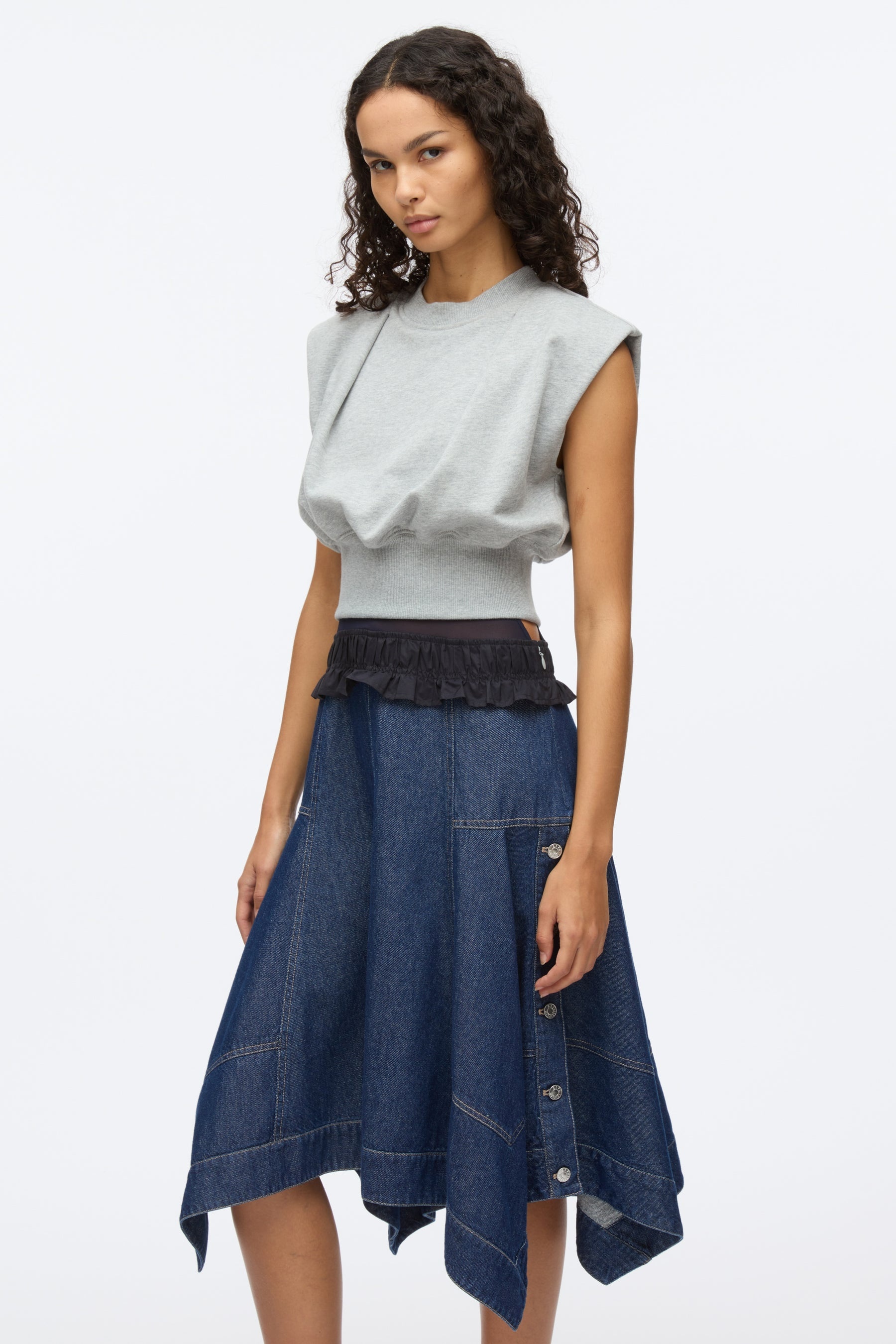 French Terry Dress with Denim Combo - 5