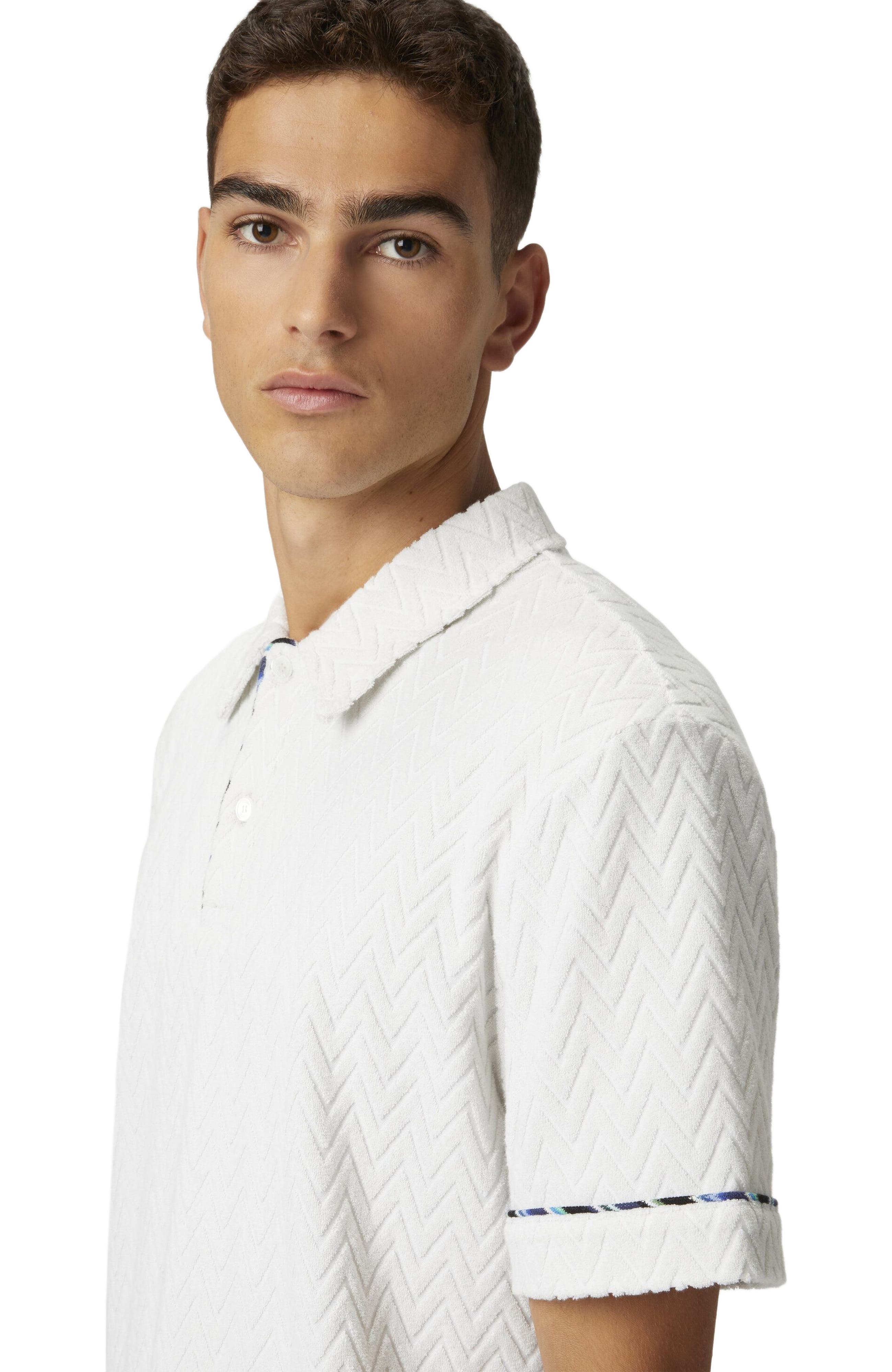 Missoni Zig Zag Cotton Terry Polo Shirt With Contrasting Piping in White at Nordstrom - 8