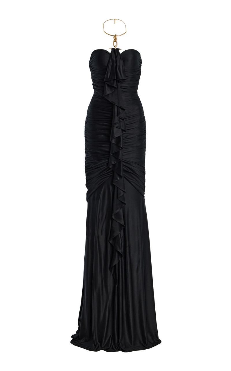 Embellished Long Draped Bustier Dress black 1