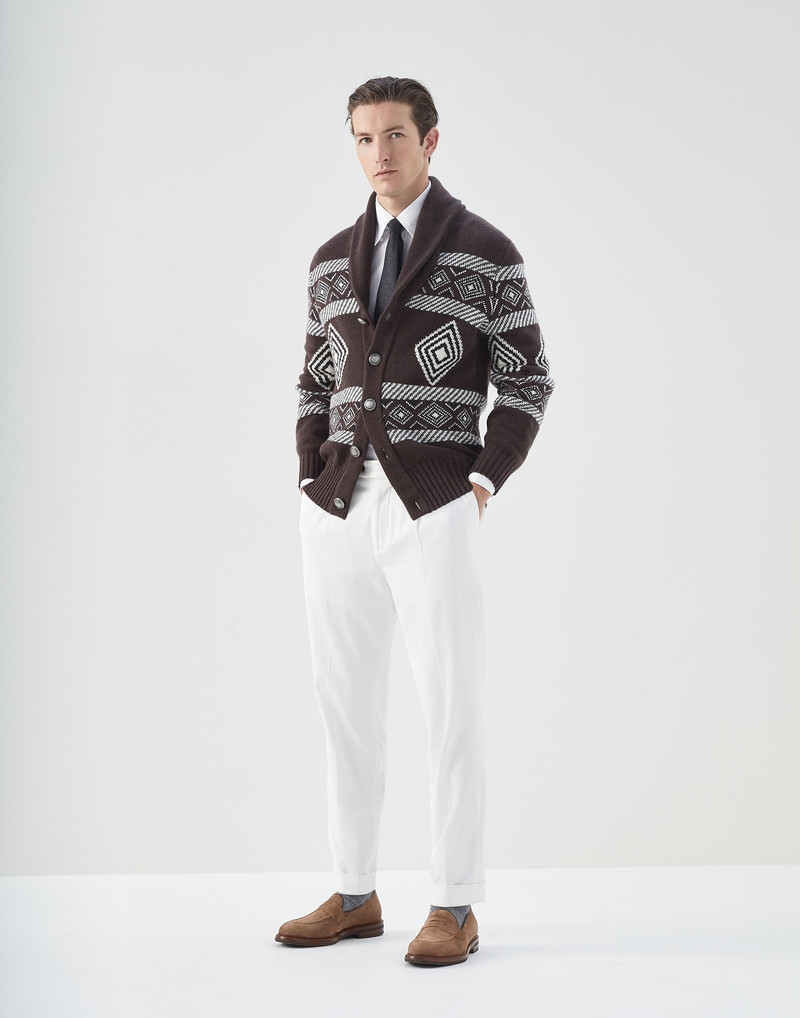 Ethnic Jacquard cardigan in cashmere with metal buttons 5