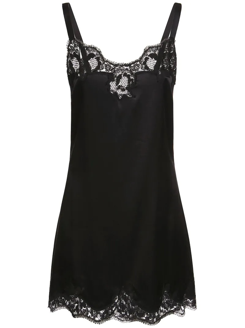 SILK SATIN & LACE SLIP DRESS - 1