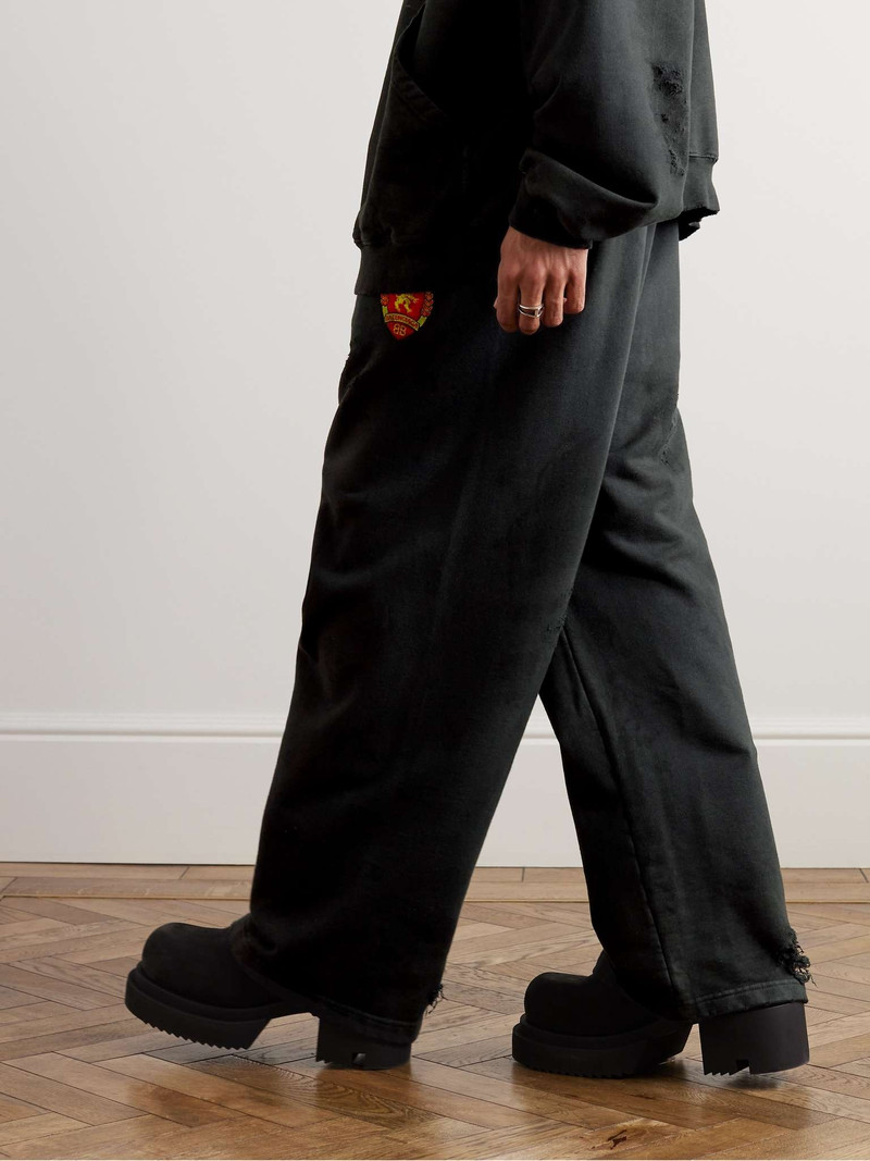Wide-Leg Distressed Logo-Appliquéd Cotton-Jersey Sweatpants 4