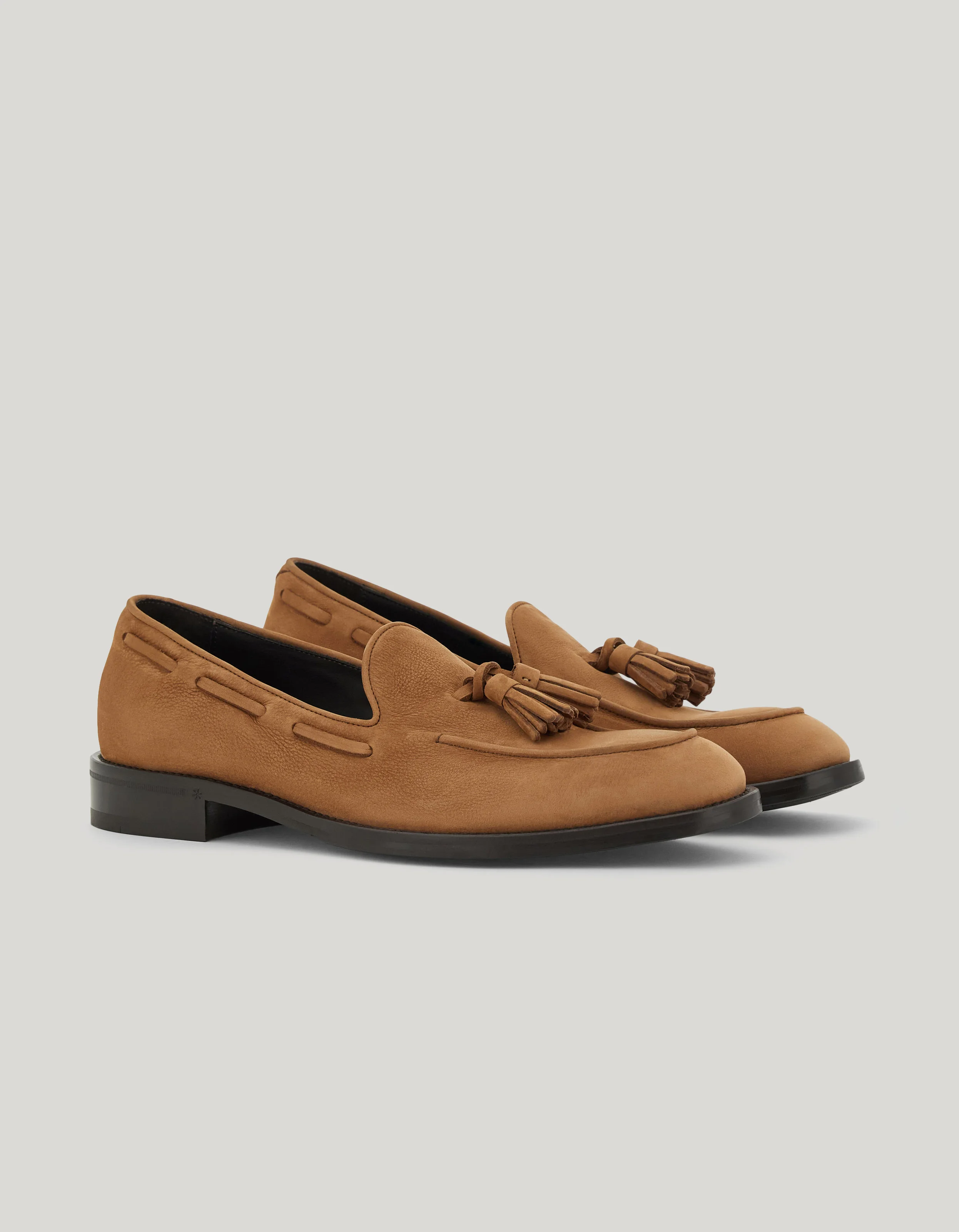 BROWN NUBUCK TASSEL LOAFERS WITH RUBBER AND LEATHER SOLES - 1