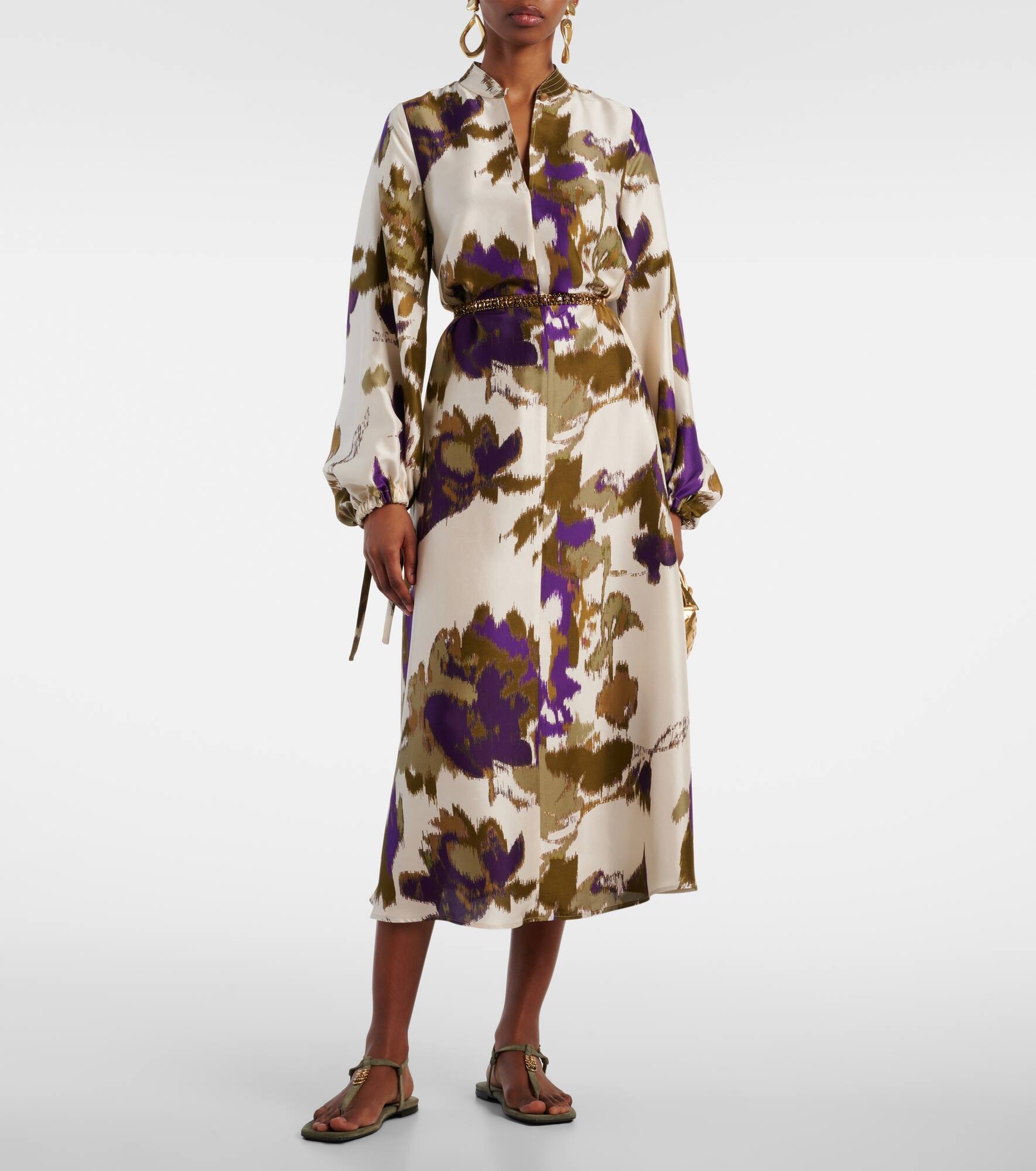 Maesa balloon-sleeve printed silk maxi dress - 7