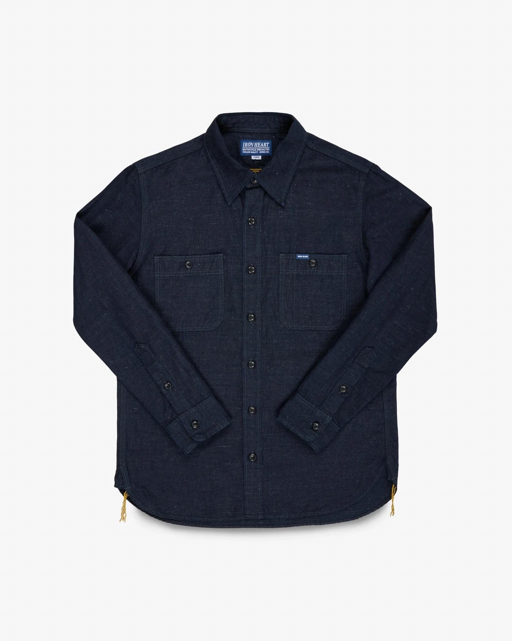 IHSH-443-IND 7OZ COTTON LINEN CHAMBRAY WORK SHIRT - INDIGO - 1