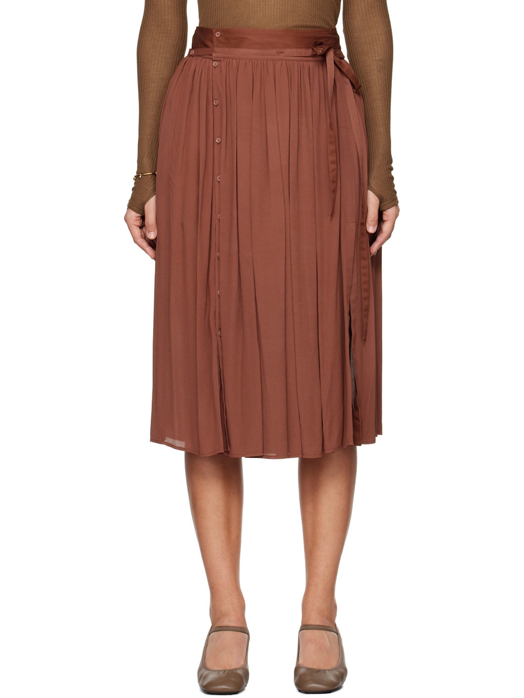 Brown Soft Midi Skirt - 1