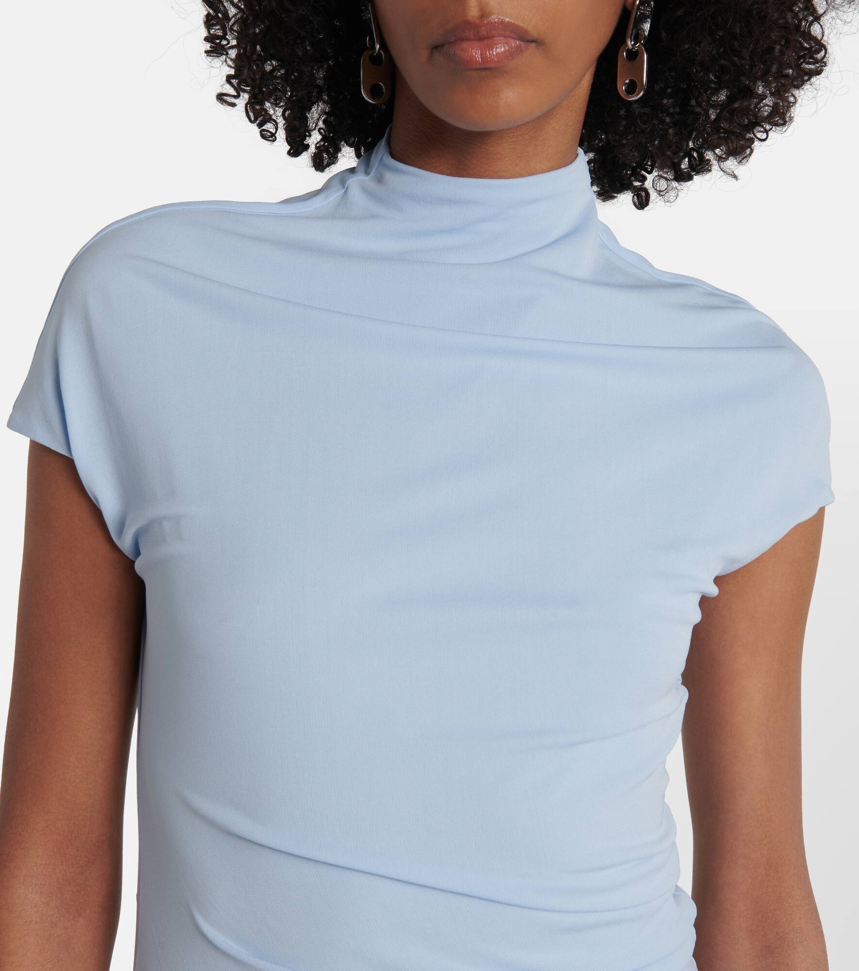 Asymmetric gathered jersey cocktail dress - 4