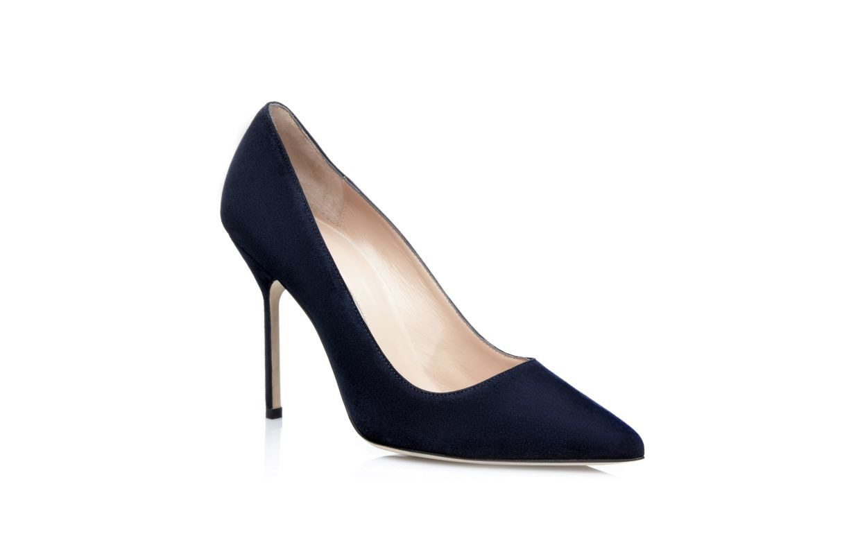 Navy Suede Pointed Toe Pumps - 3