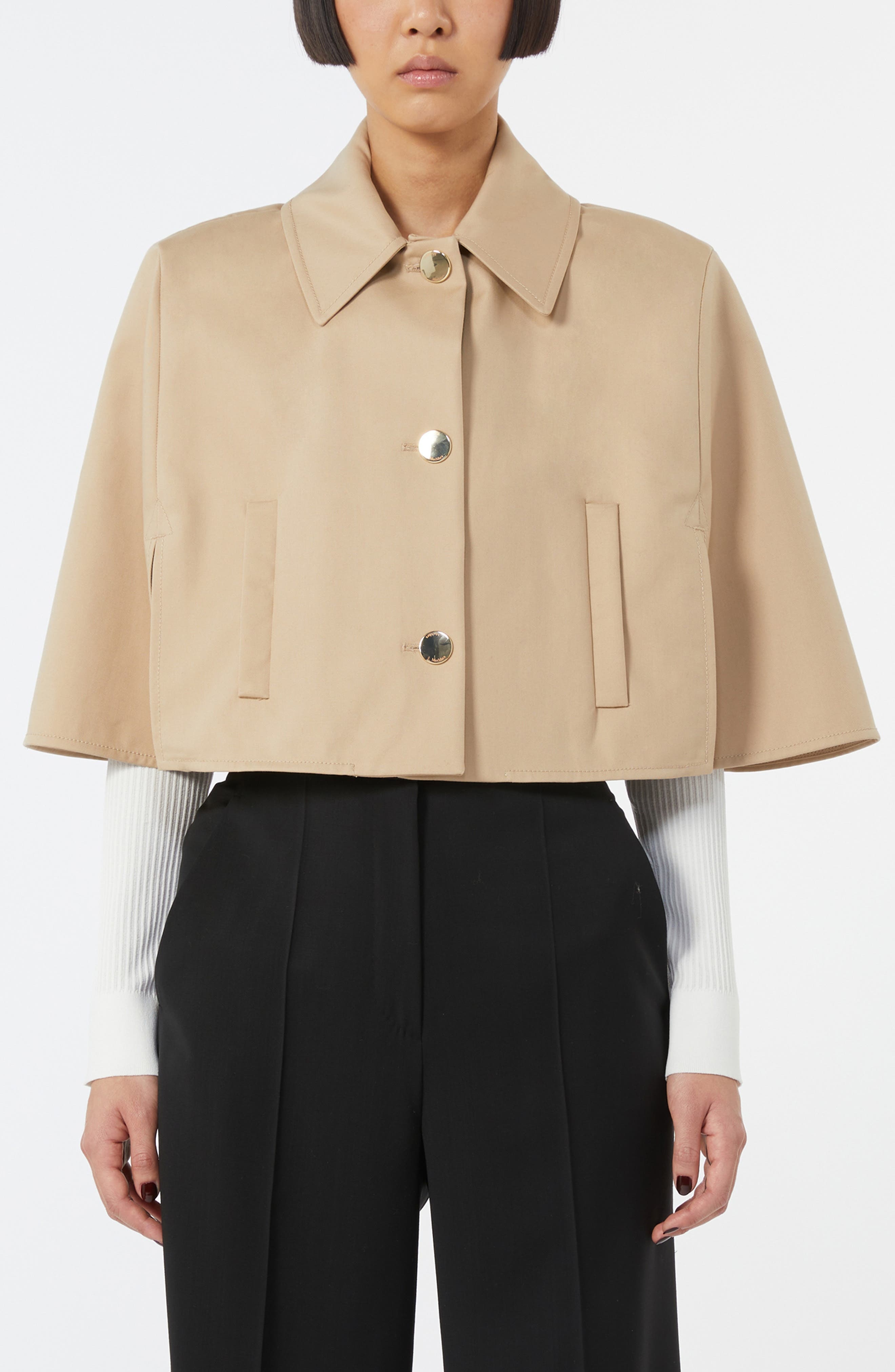 Max Mara Padre Water Repellent Cotton Gabardine Crop Cape in Sabbia at Nordstrom - 1