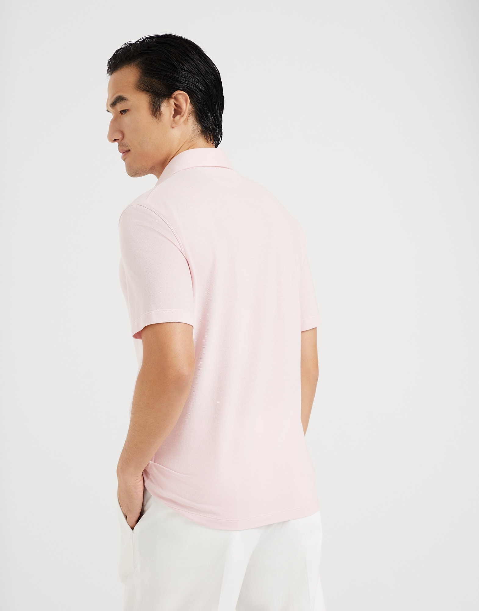 Cotton piqué shirt-style collar polo - 2