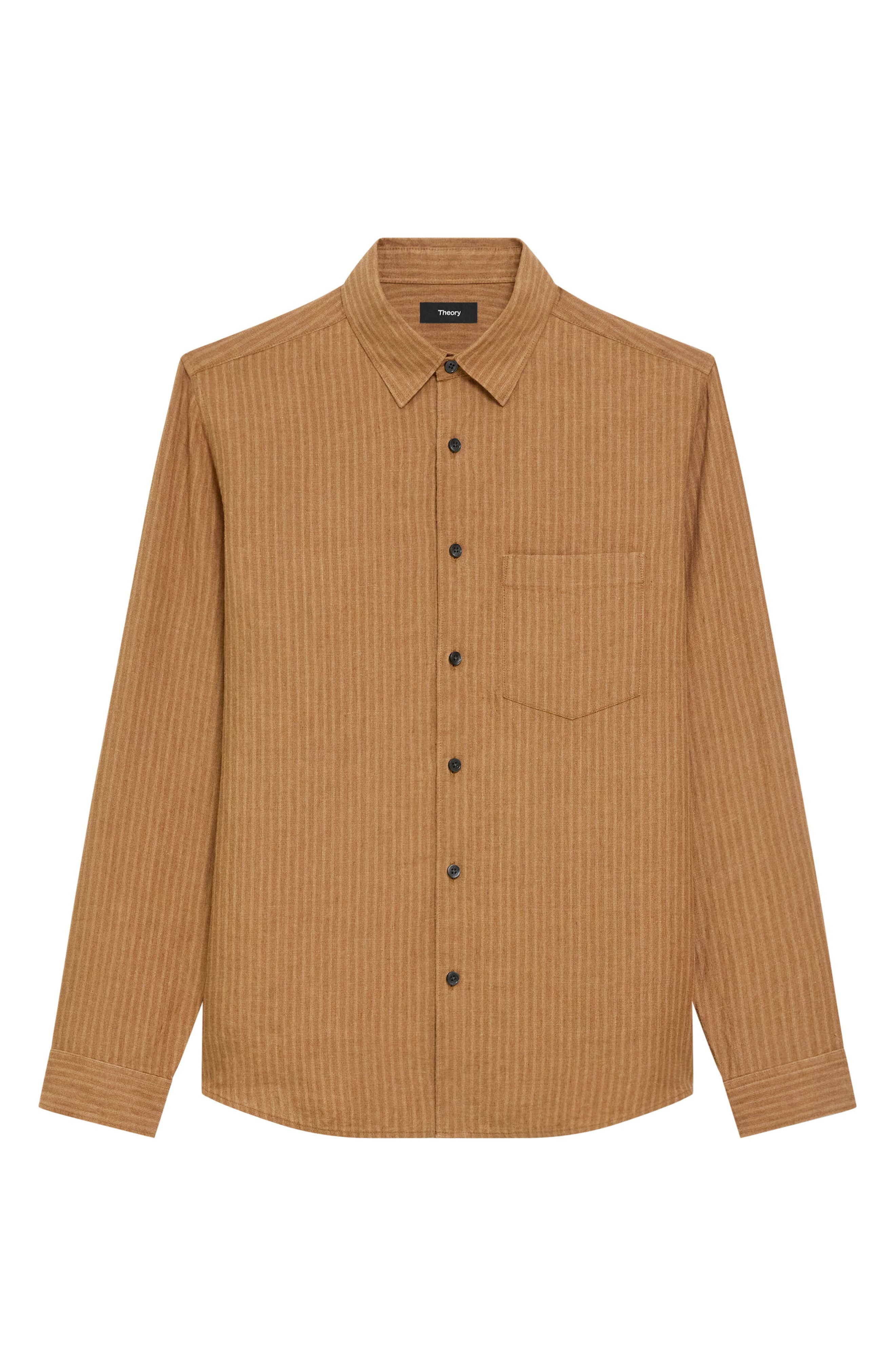 Theory Irving Slub Linen Button-Up Shirt in Deep Tobacco at Nordstrom - 6