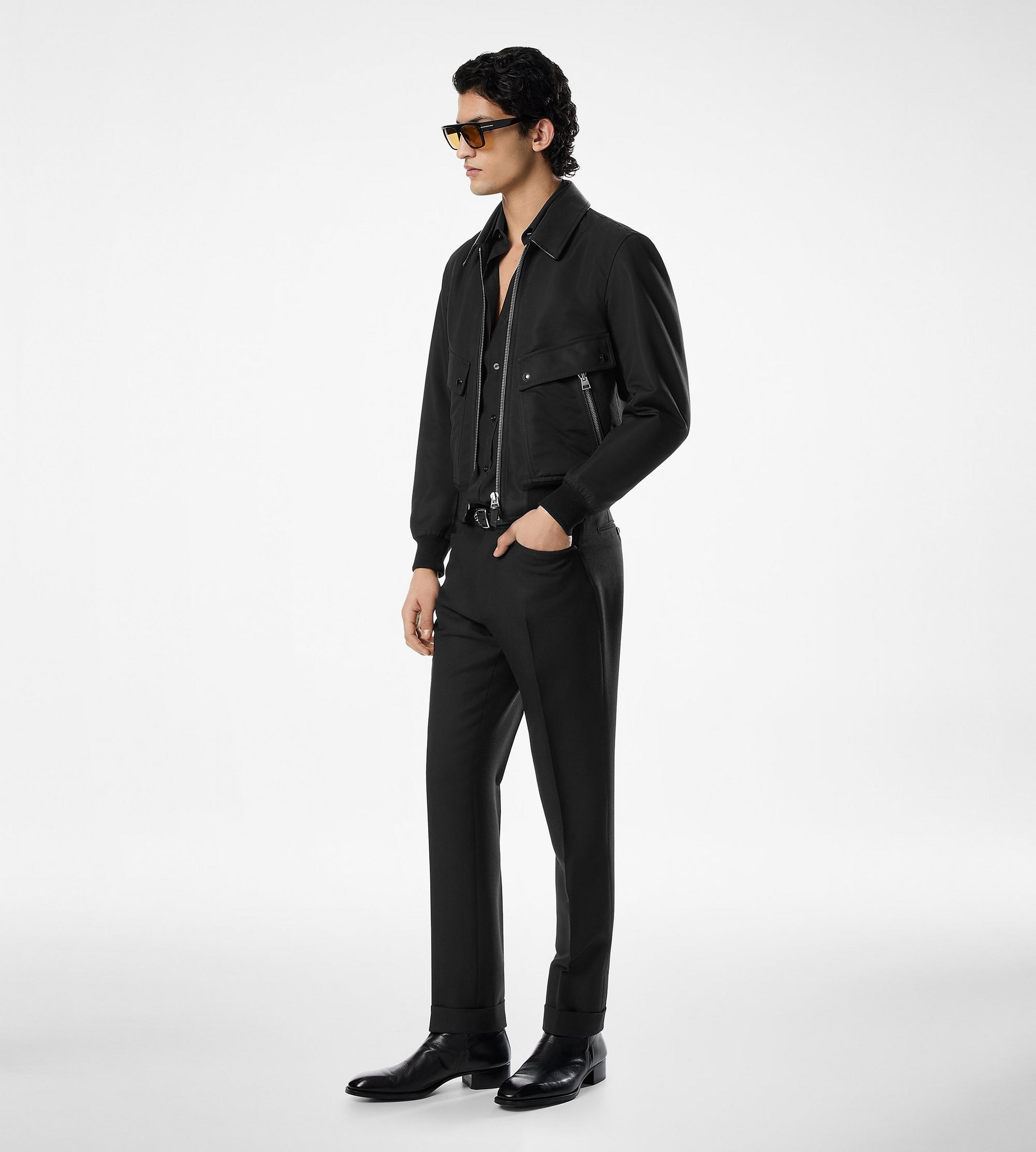 NYLON LEATHER COLLAR BOMBER - 2