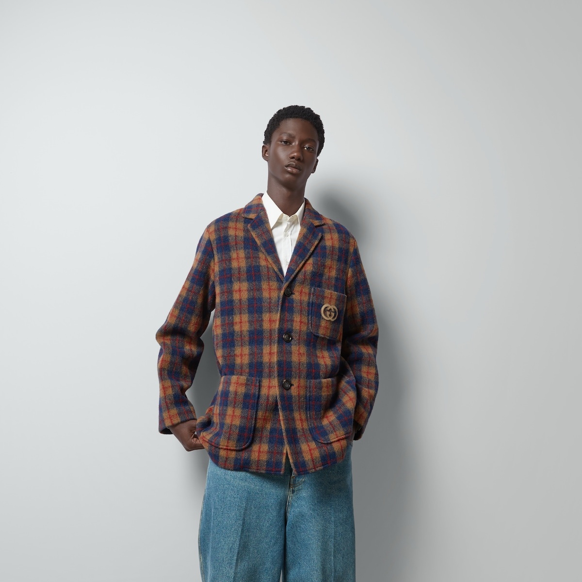 Check wool jacket with Interlocking G - 5