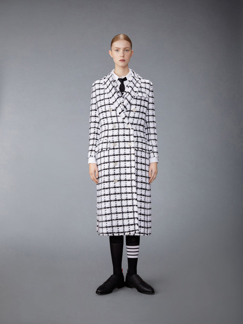 Windowpane Check Chiffon Tweed Fray Oversized Chesterfield Coat - 1