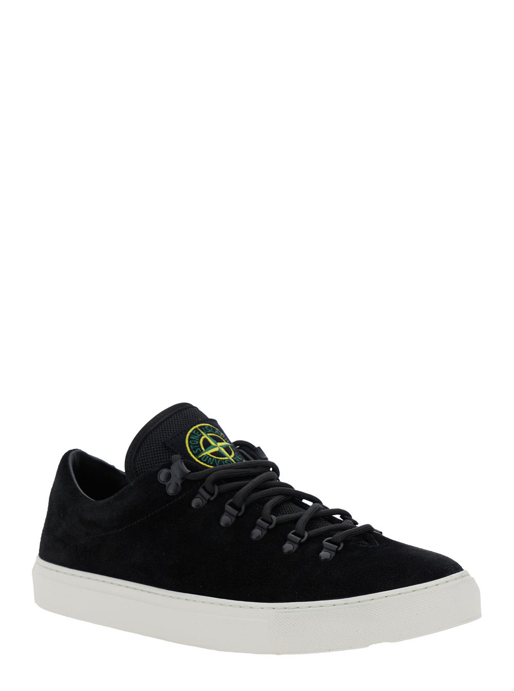 Stone Island Men Black Low Top Sneakers With Logo Patch On The Tongue In Suede Man - 2