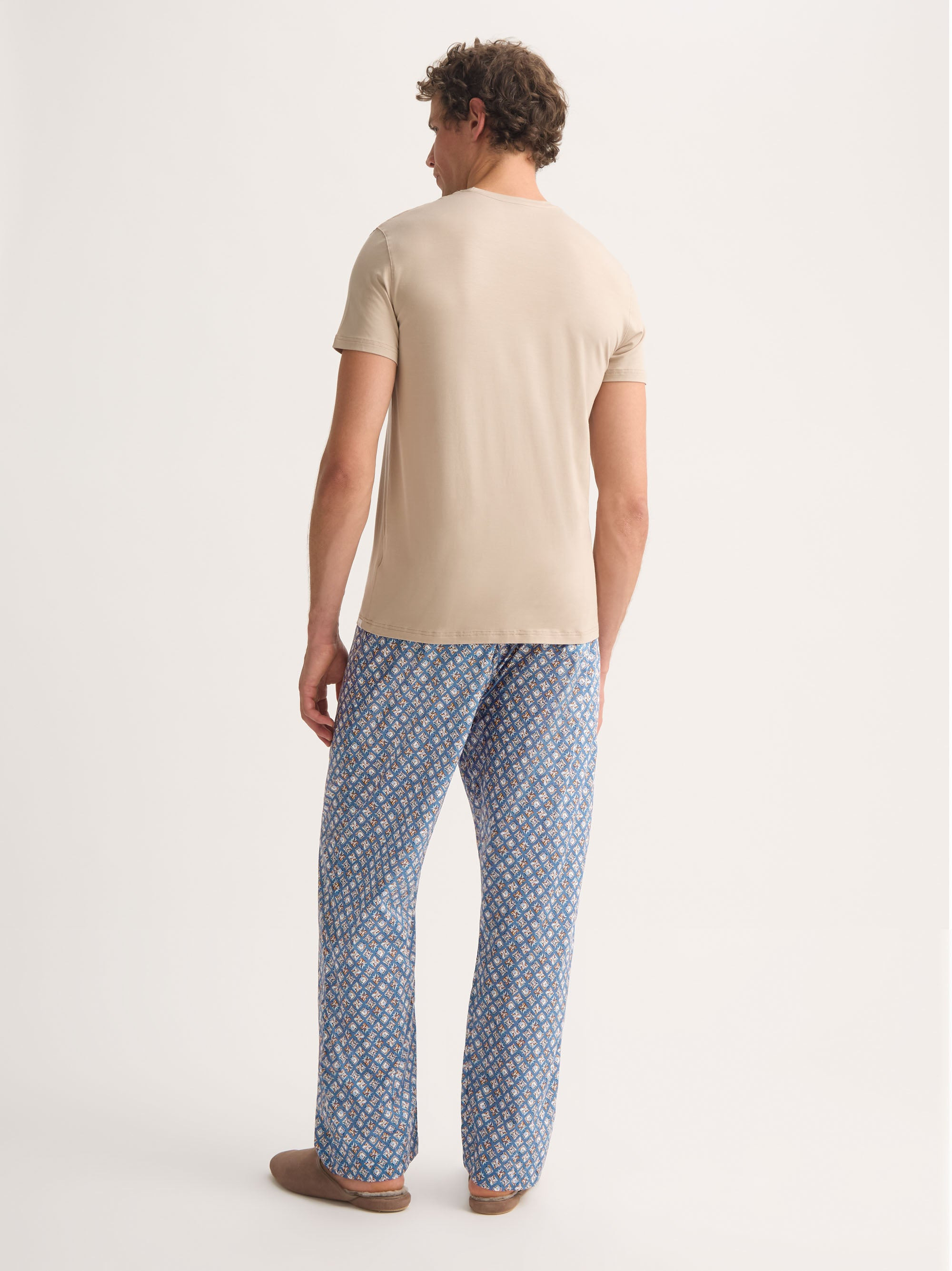Men's Lounge Pants Cotton Batiste Blue Multicolor Diamond Print - 4