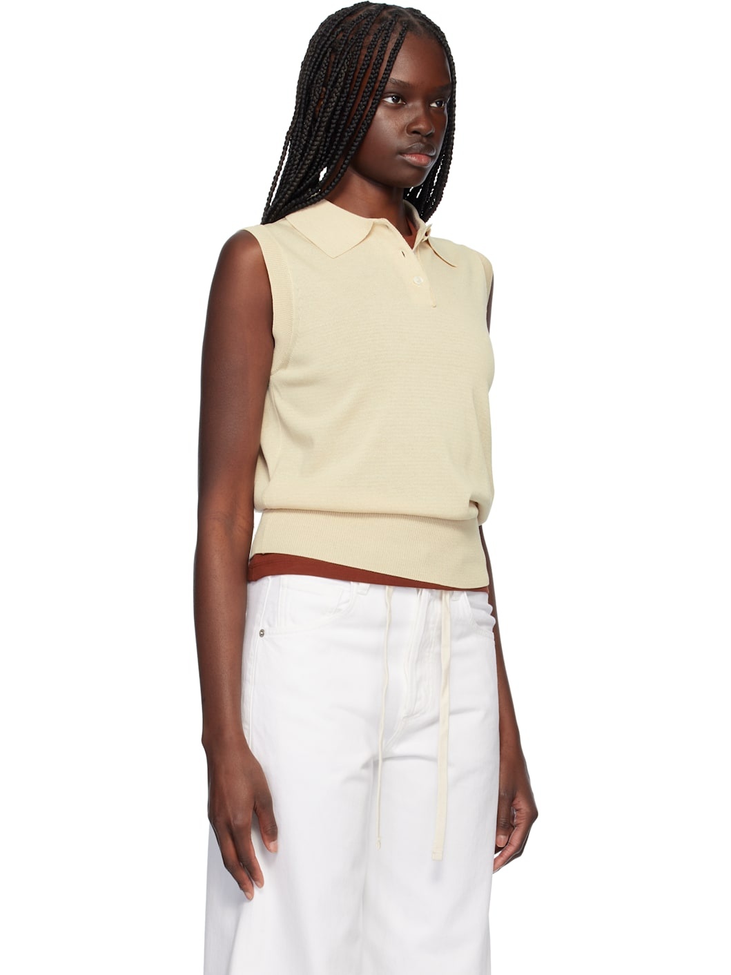 Beige Knit Sleeveless Polo - 2