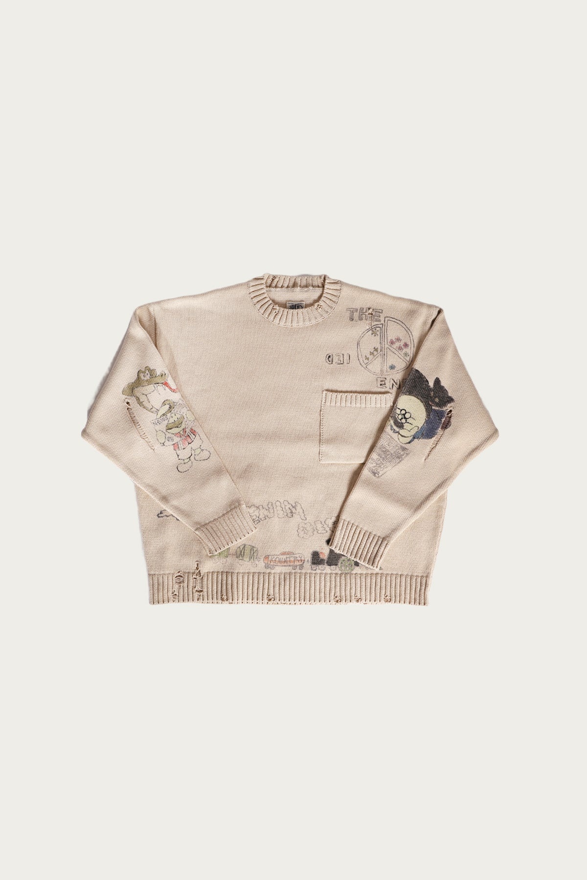 5G Cotton Knit Crew Sweater (Memorial Paint Model) - Natural - 2