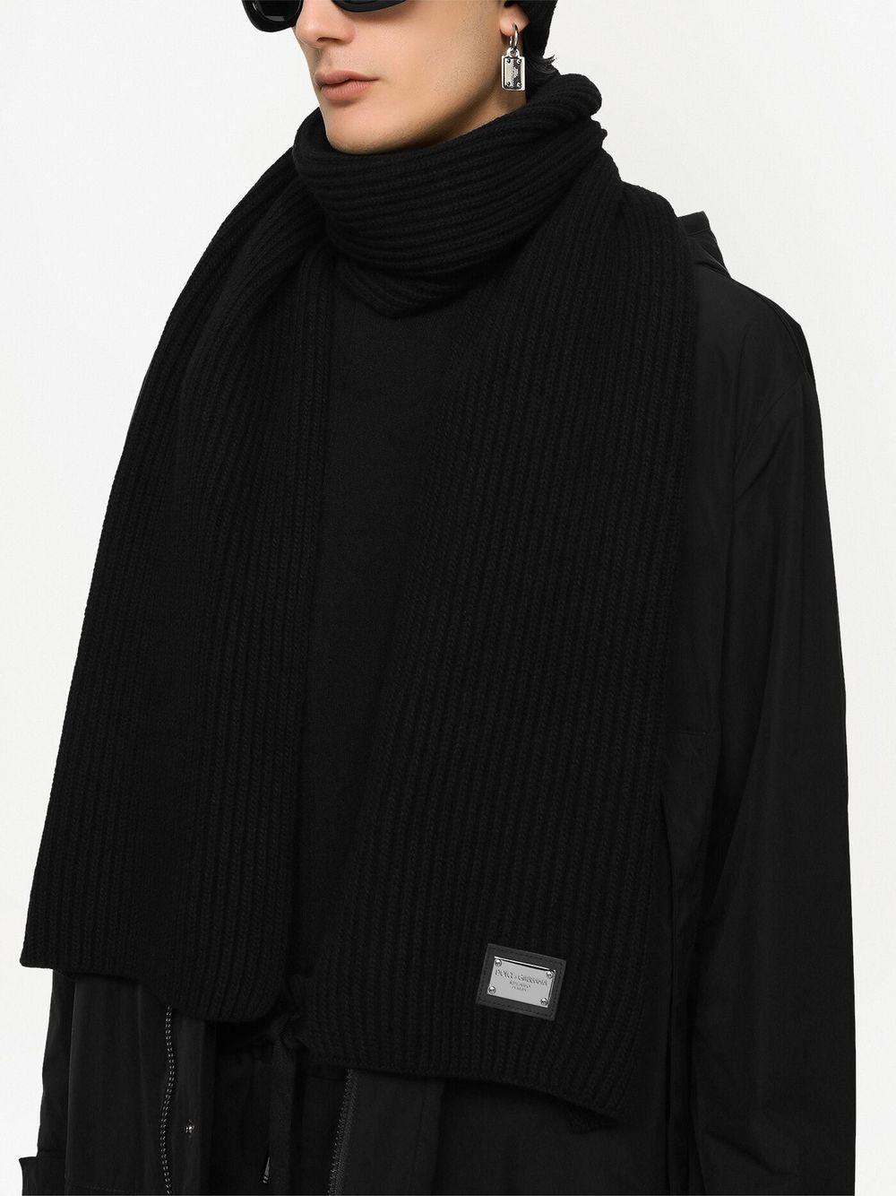 logo-patch knitted scarf - 2