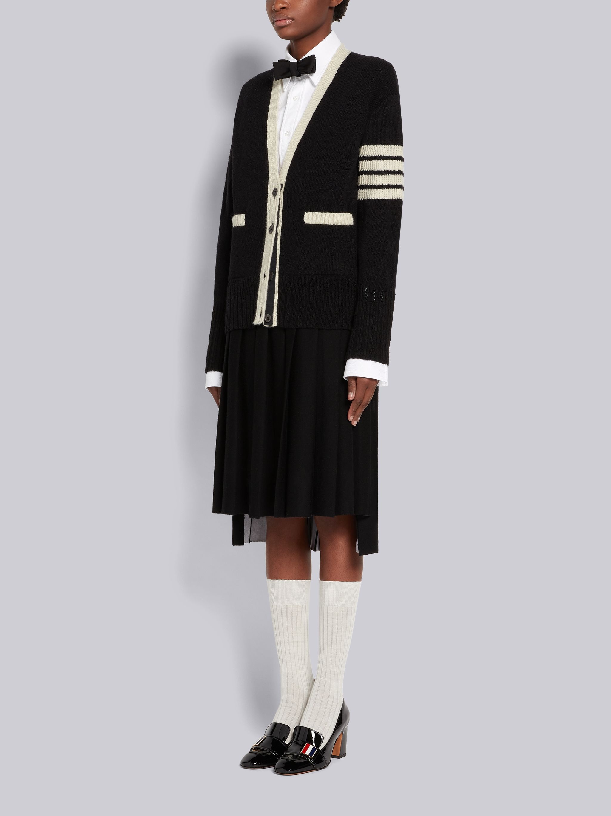 Black Soft Patent Leather Striped Enamel Strap Detail Block Heel Loafer - 6