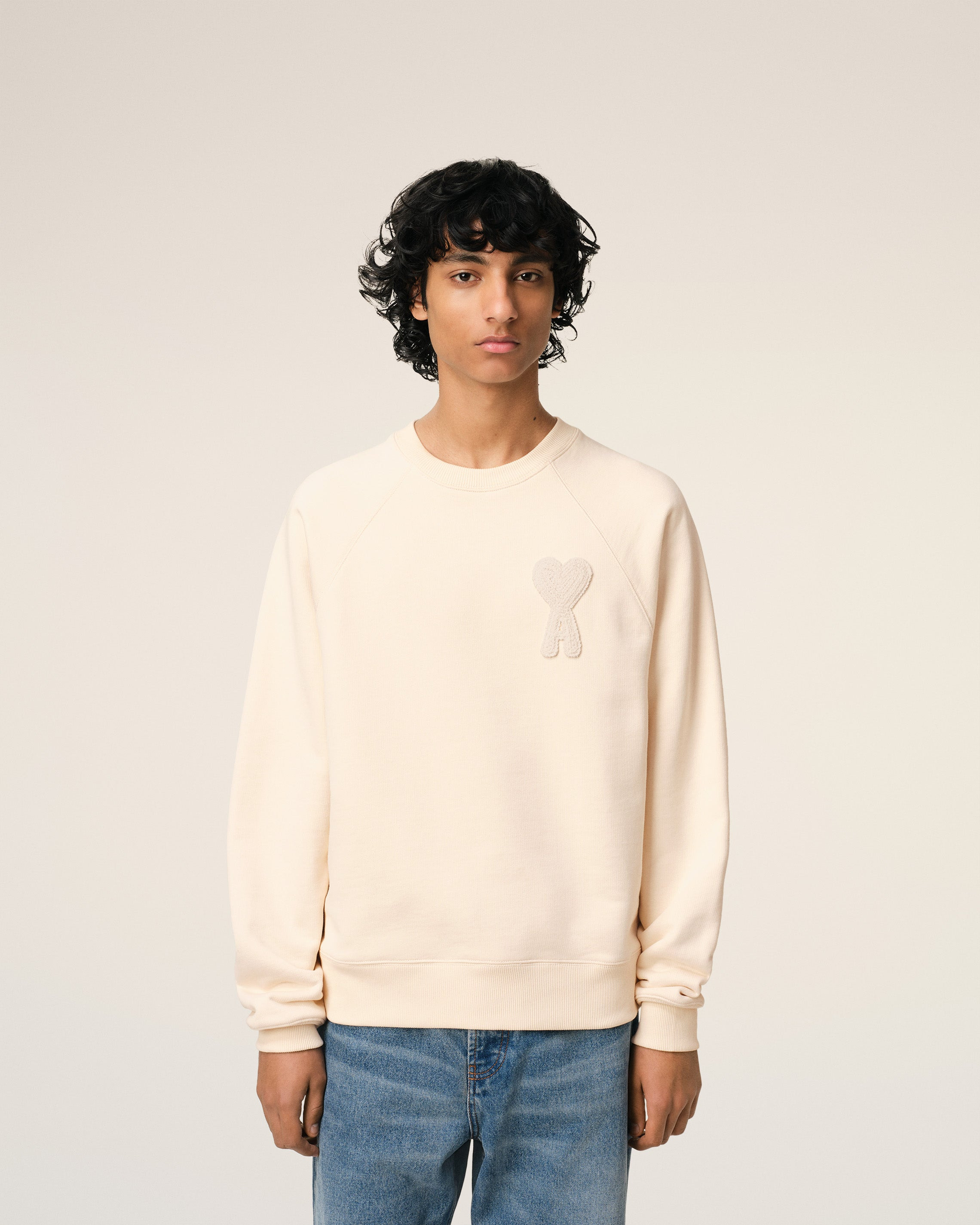 BEIGE COTTON AMI DE COEUR PATCH SWEATSHIRT - 3