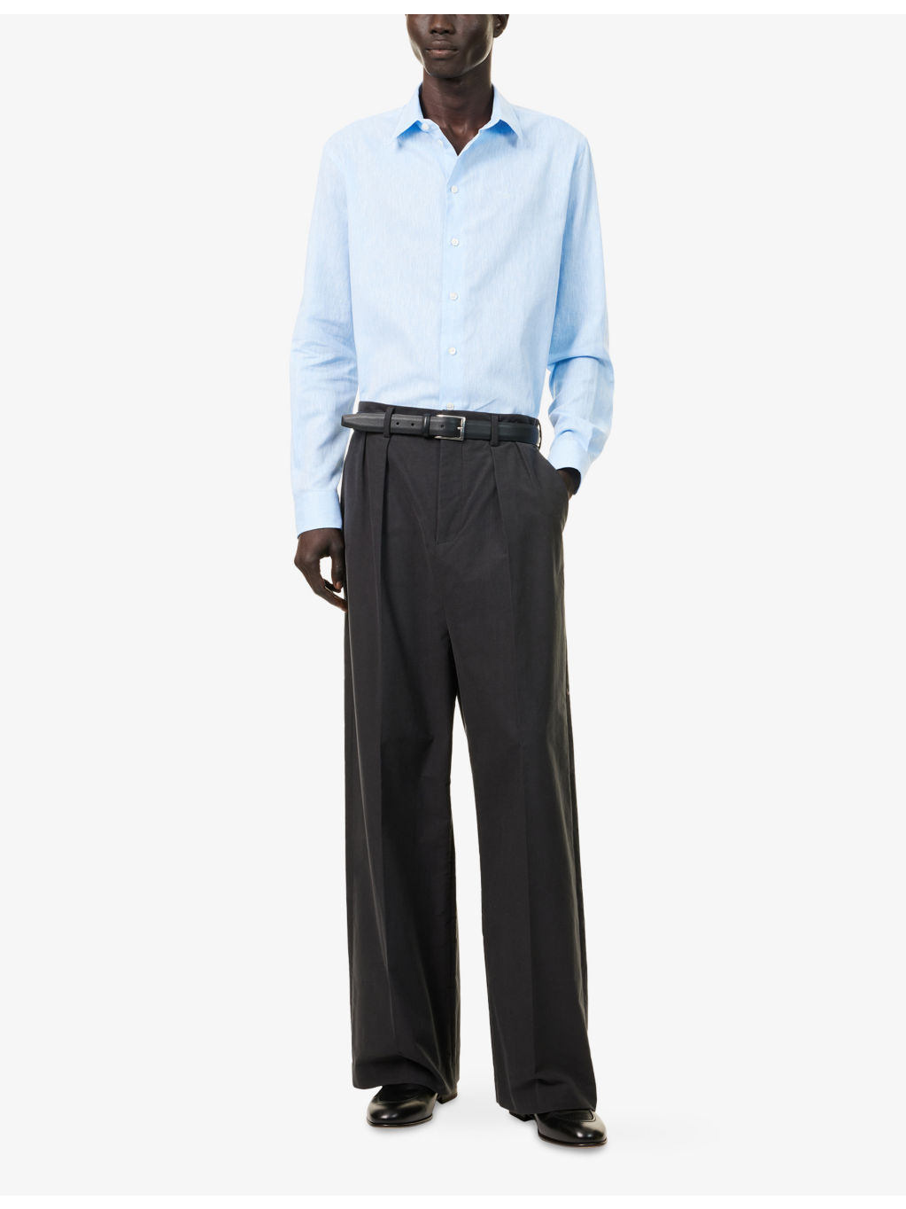 Brand-Embroidery Curved-Hem Linen And Cotton Shirt - 2