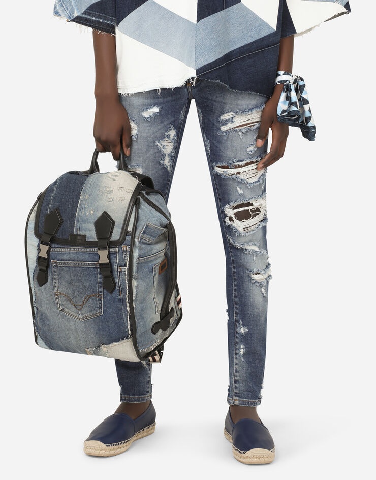 Patchwork denim edge backpack - 2