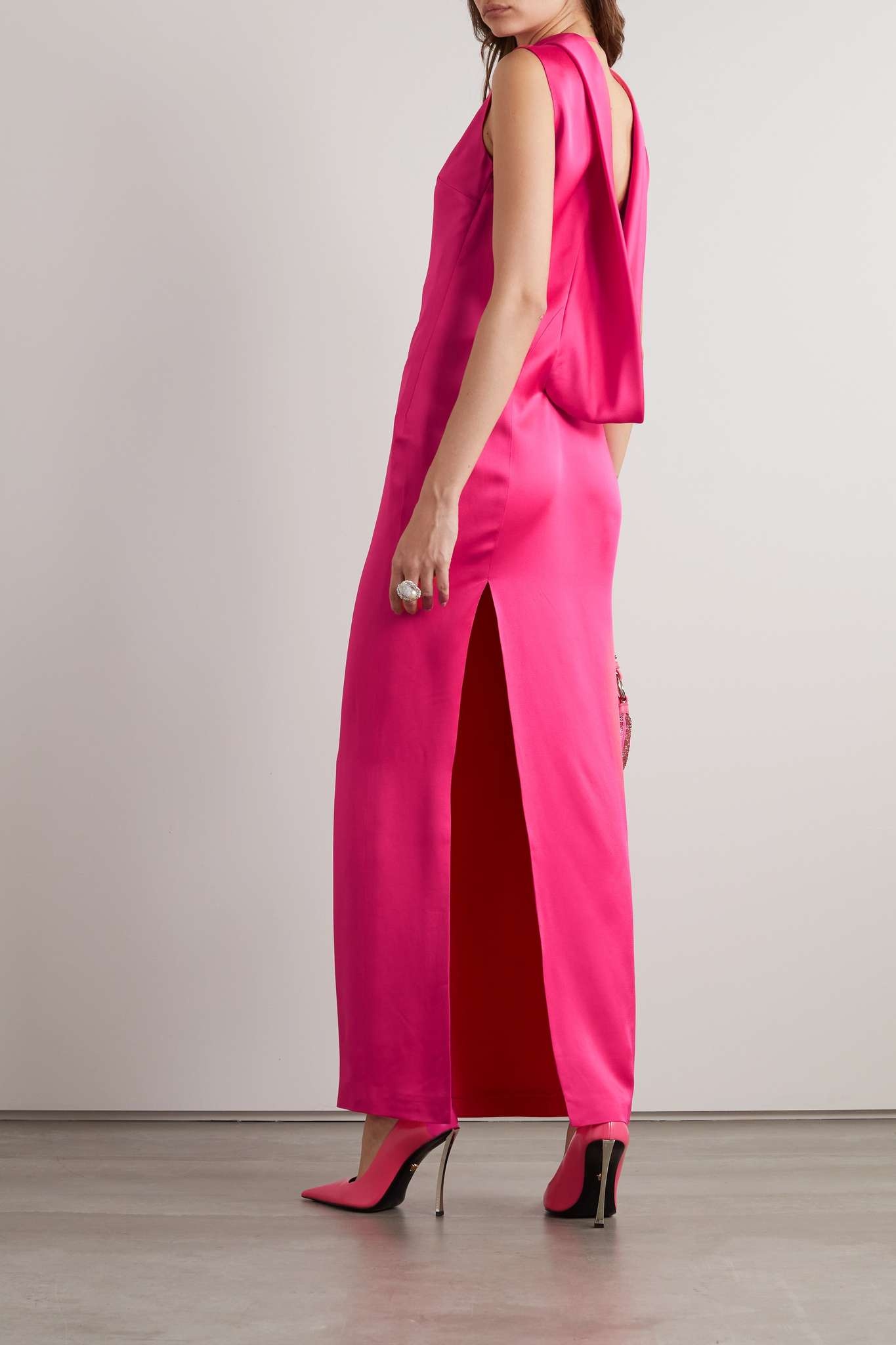 Draped open-back satin maxi dress - 3